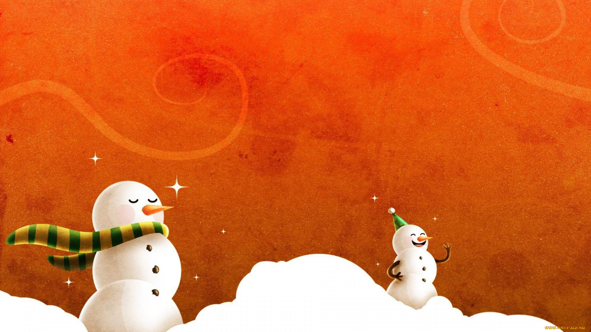 рисованное, -, другое, снеговики, шарф, снег