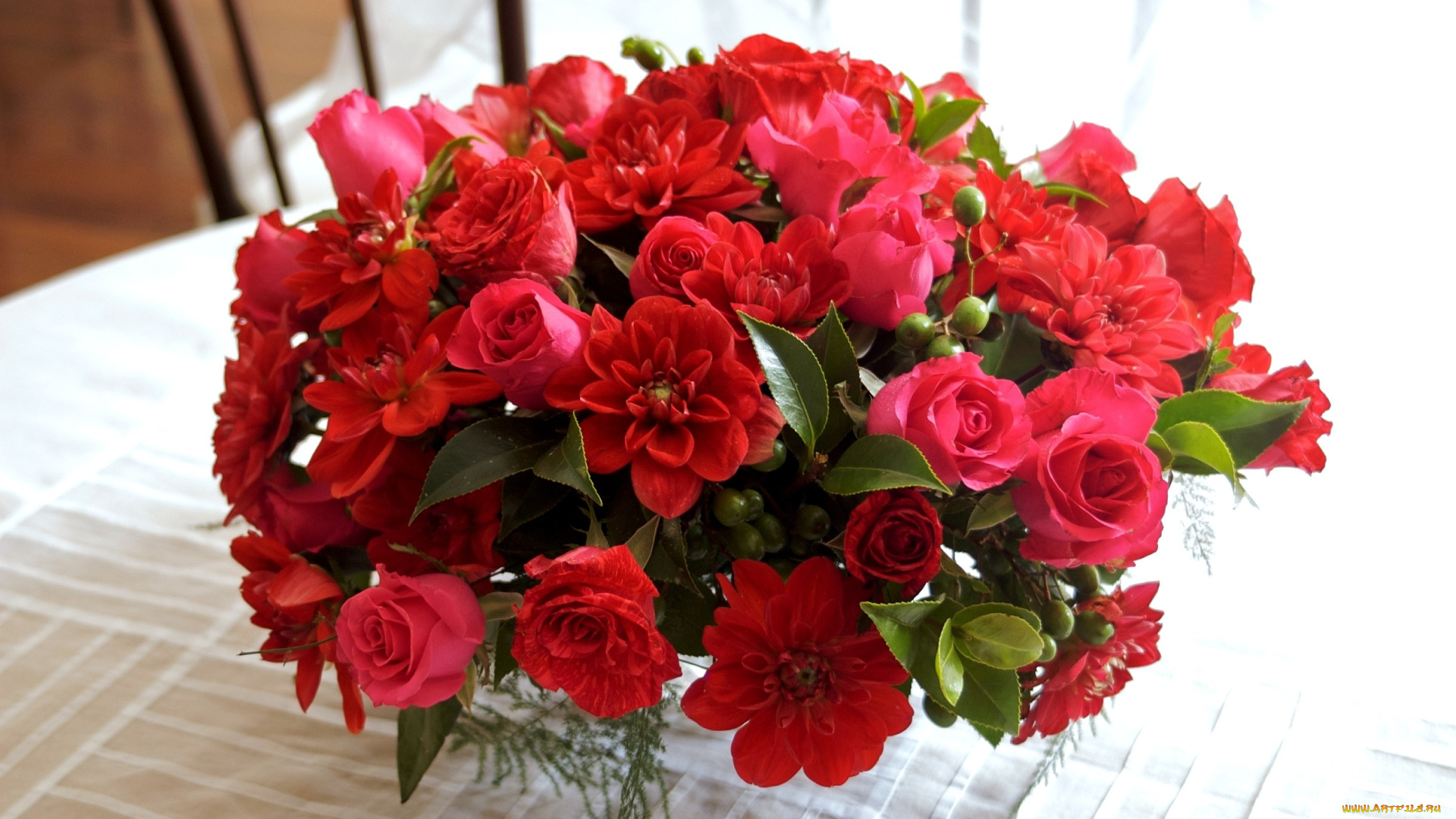 цветы, букеты, композиции, красный, розы, георгины