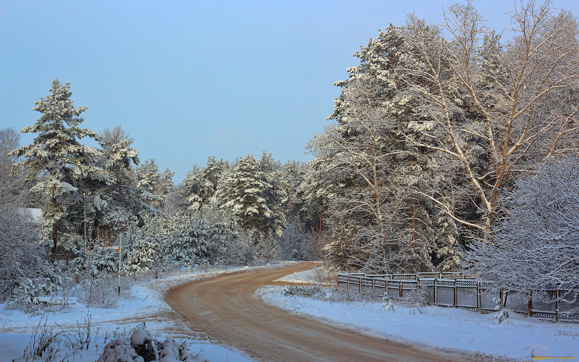 природа, зима, дорога, пейзаж