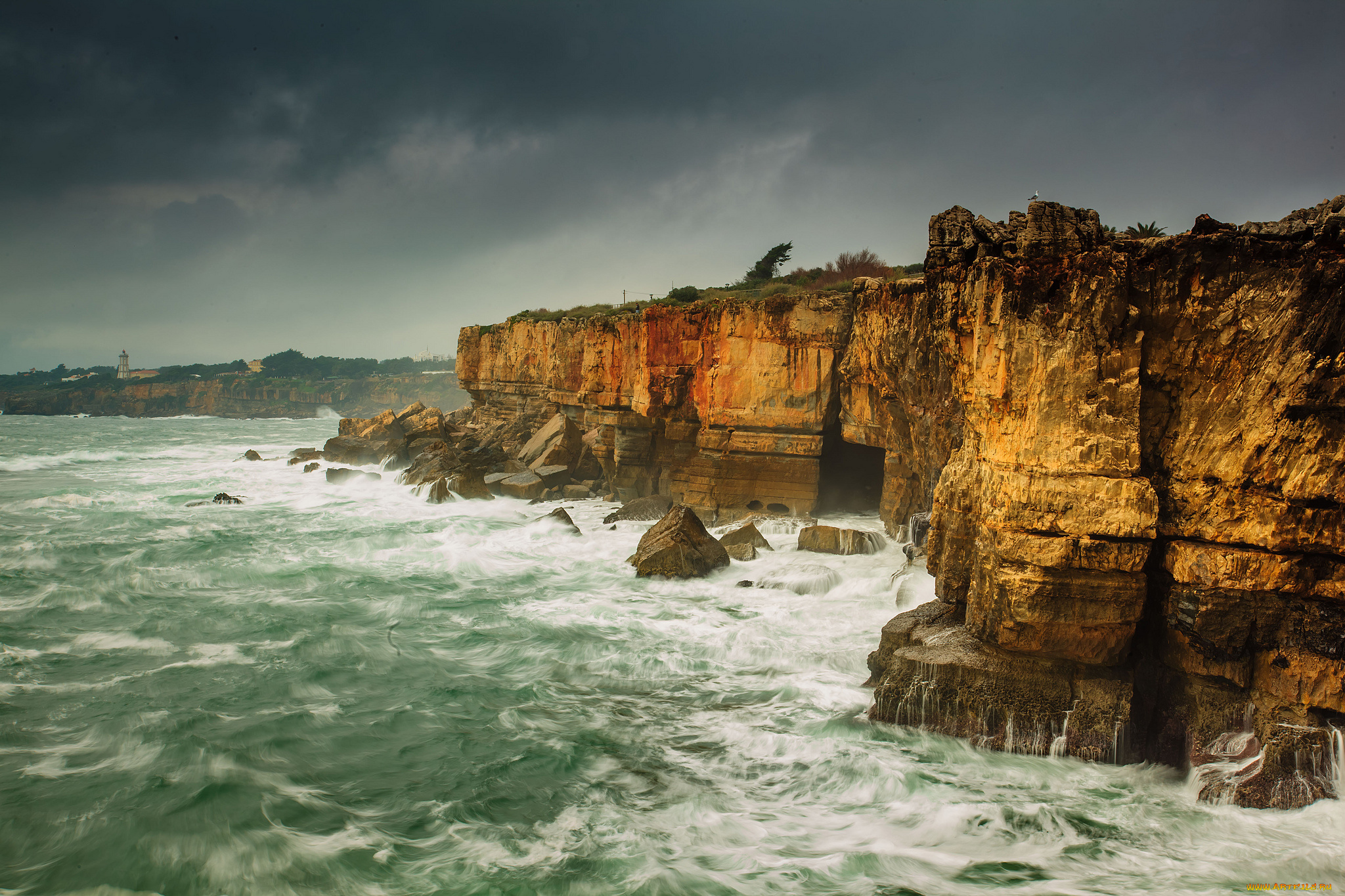 природа, побережье, скалы, шторм, море