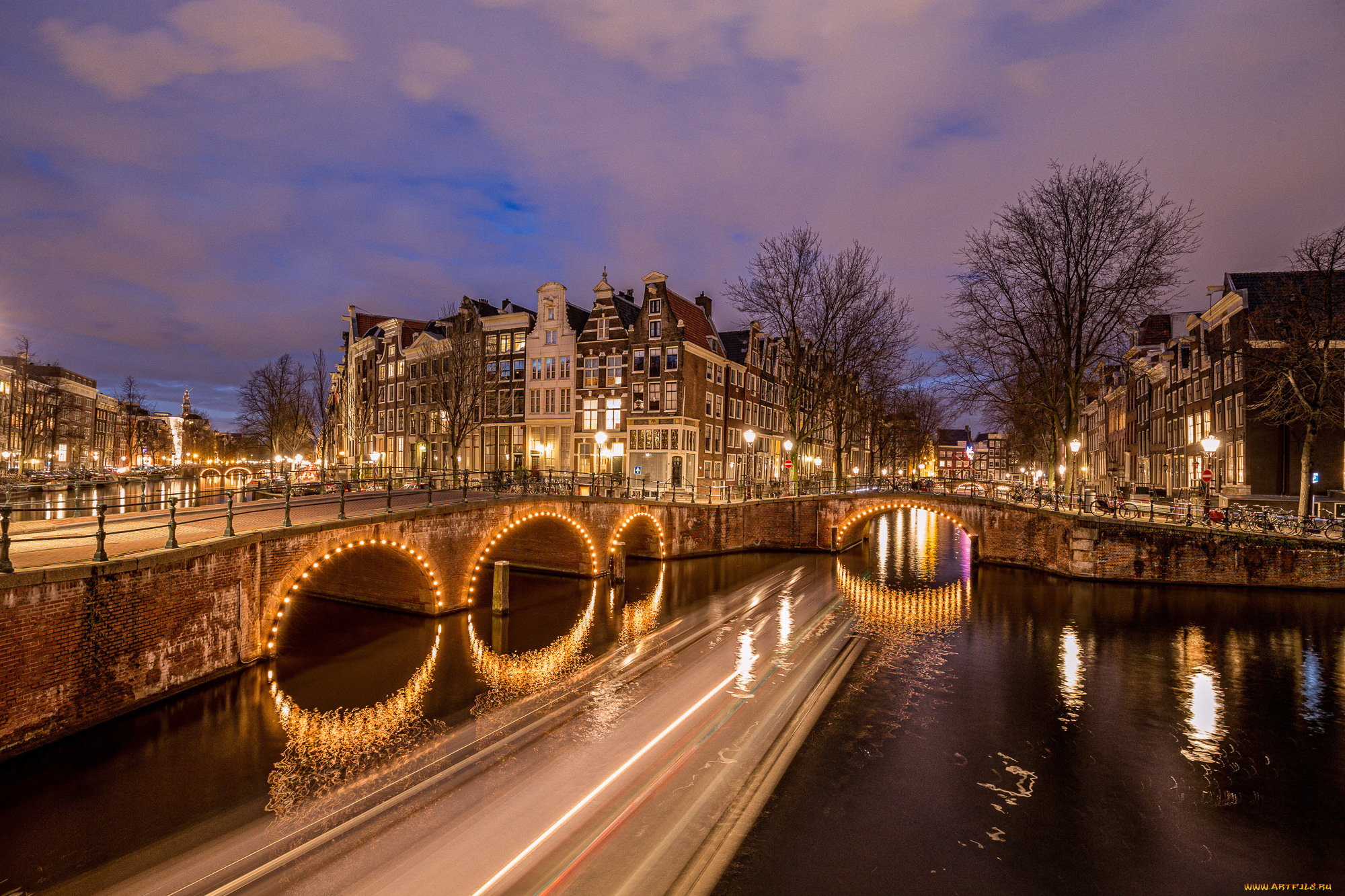 keizersgracht, , amsterdam, города, амстердам, , нидерланды, ночь, канал, мост, огни