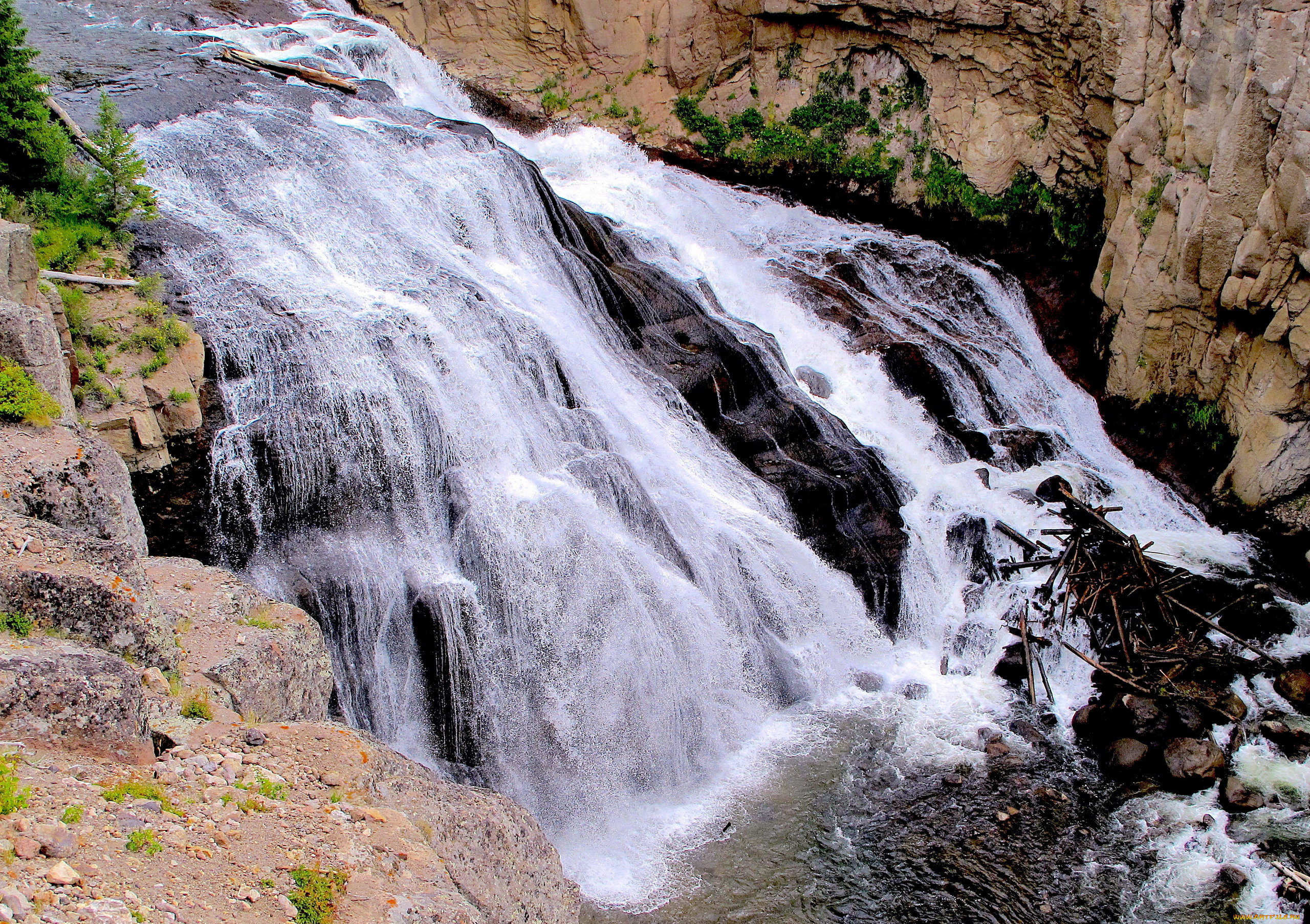 природа, водопады, скалы, поток