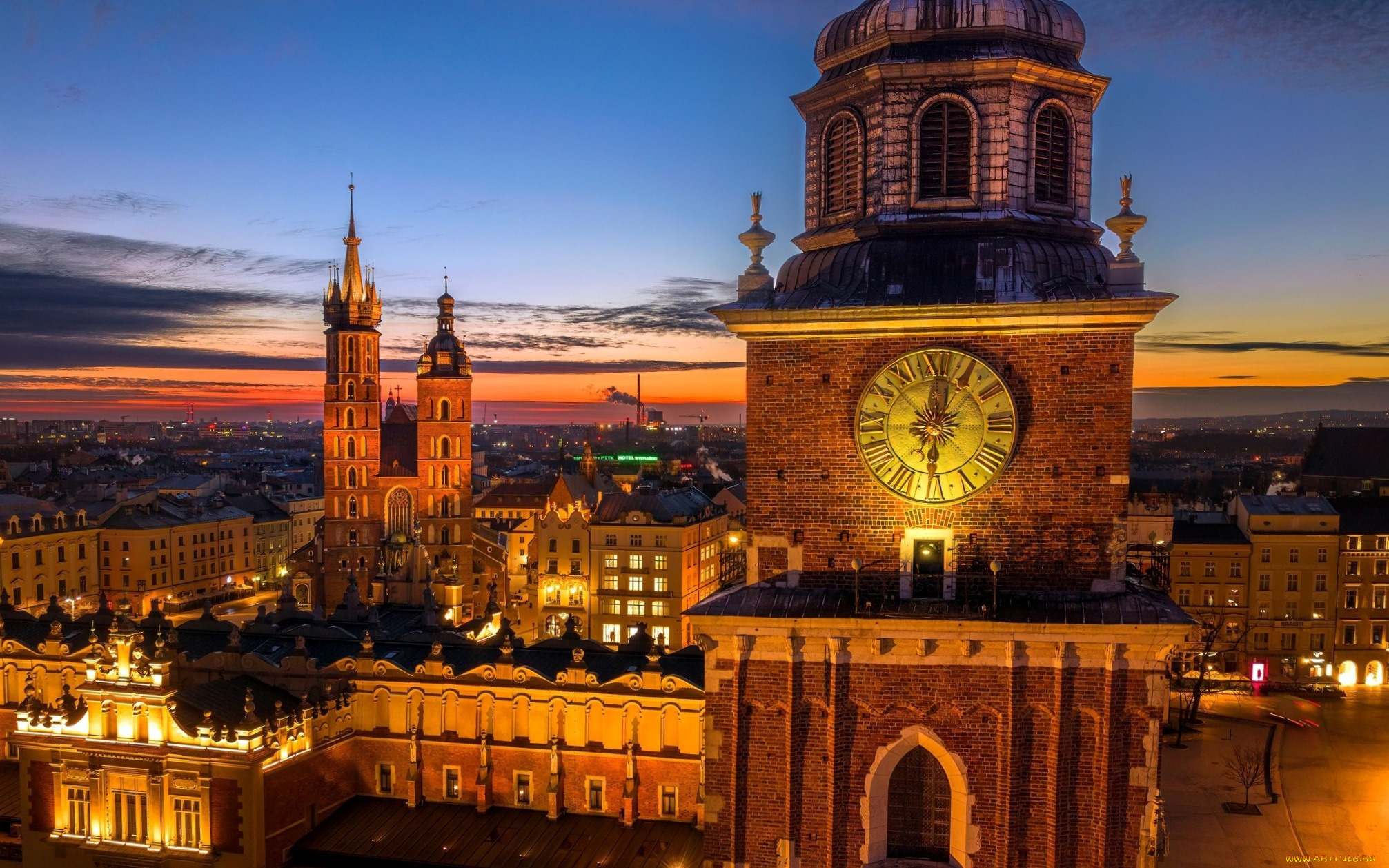 townhall, and, basilica, of, saint, mary, города, краков, , польша, townhall, and, basilica, of, saint, mary