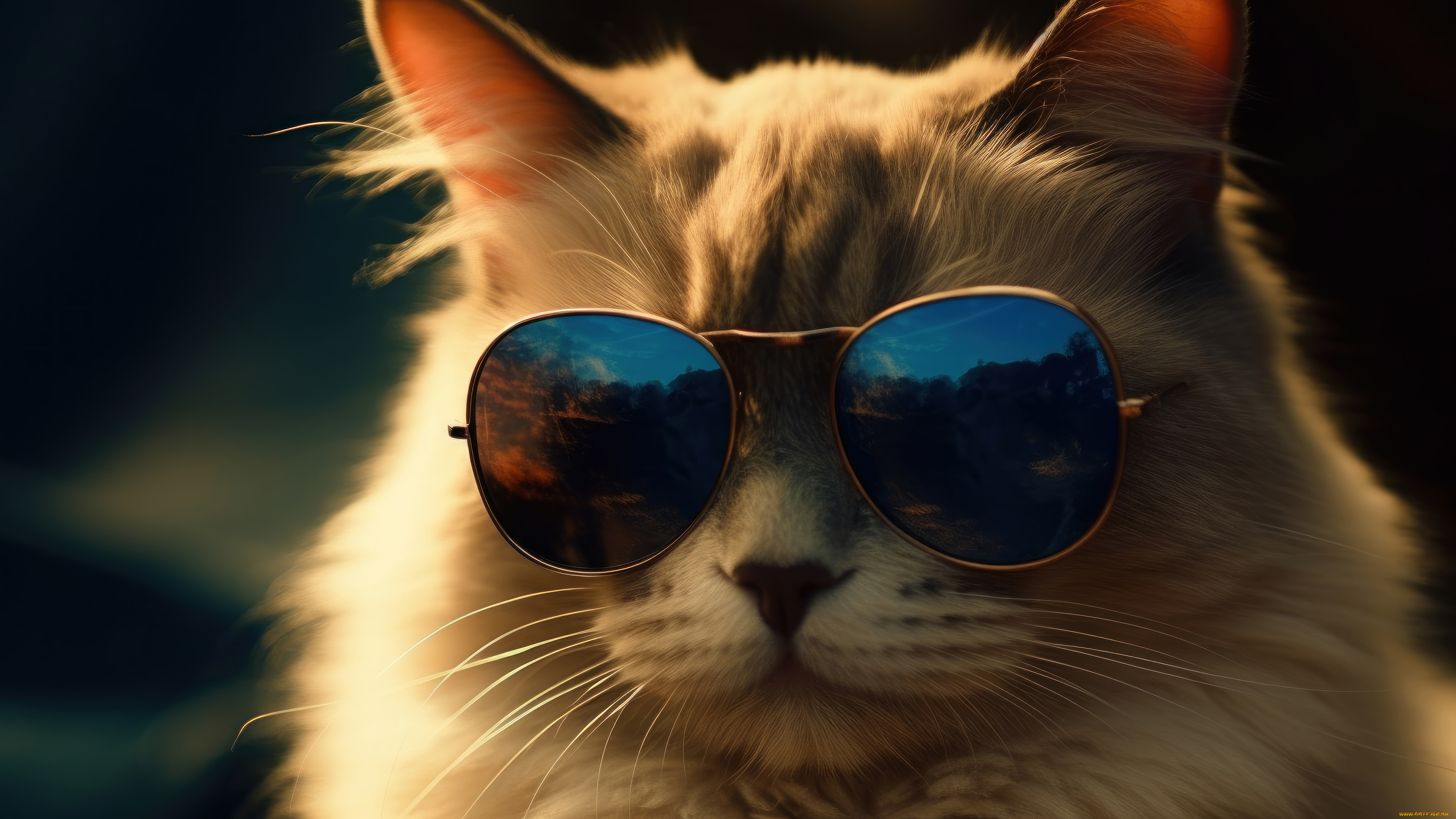 3д, графика, животные, , animals, cat, sunglasses, digital, art, animal, кот, очки, цифровое, искусство