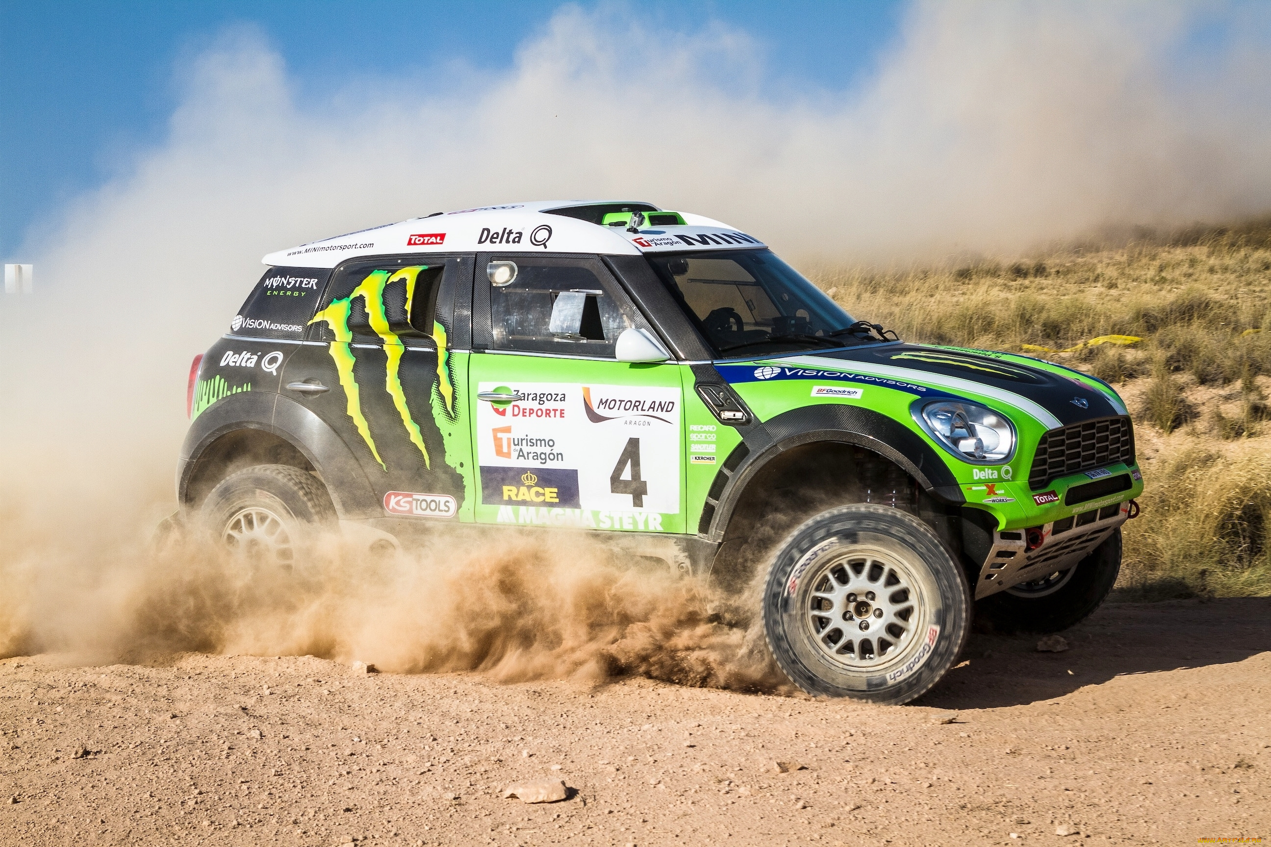 спорт, авторалли, мини, купер, mini, cooper, пыль, зеленый, rally, гонка, x-raid, dakar