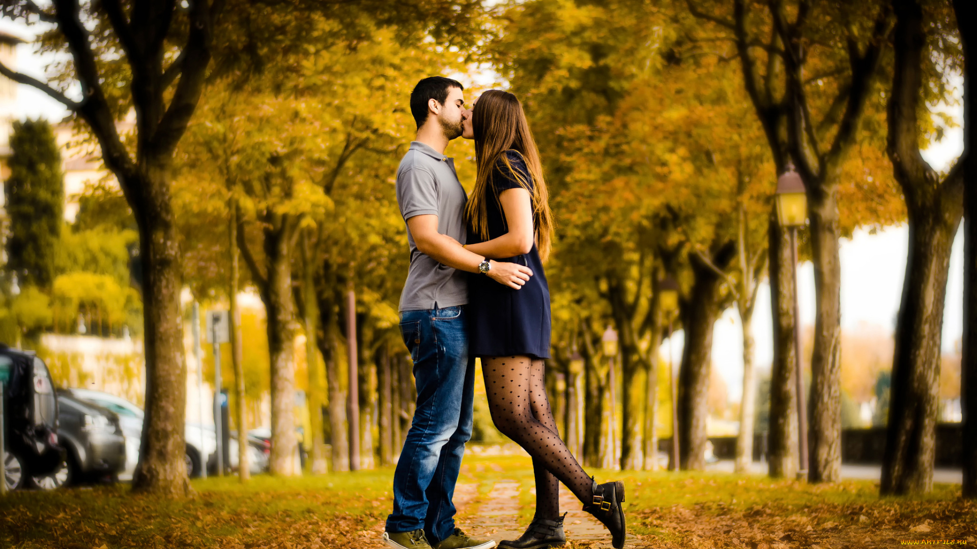 разное, мужчина, женщина, пара, аллея, осень, autumn, love, поцелуй, влюблённые