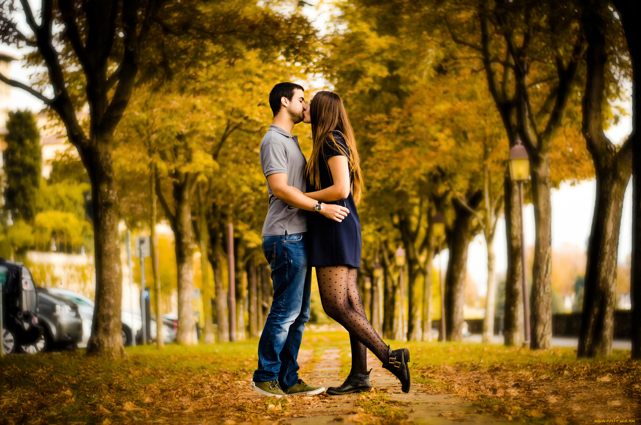 разное, мужчина, женщина, пара, аллея, осень, autumn, love, поцелуй, влюблённые
