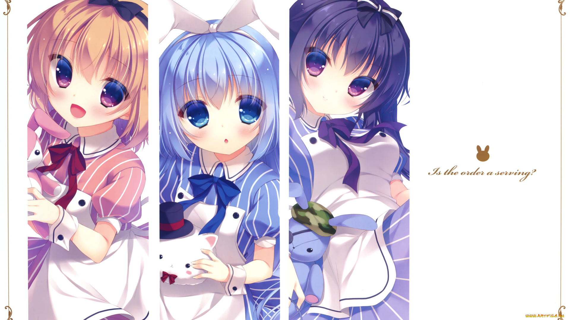 gochuumon, wa, usagi, desu, ka, аниме, взгляд, девушки, фон