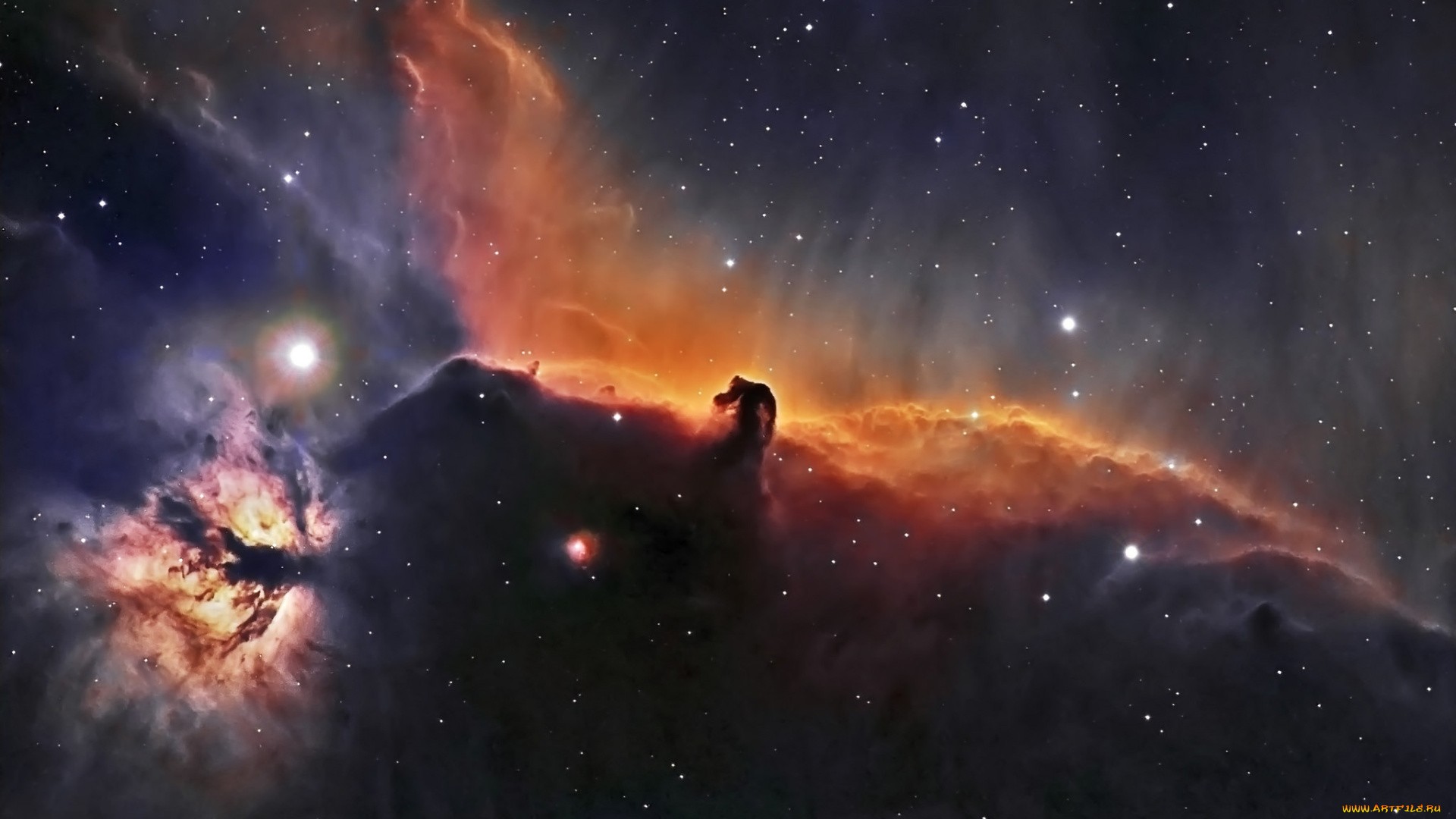 ic434, horsehead, and, flame, nebula, v2, космос, галактики, туманности, туманность