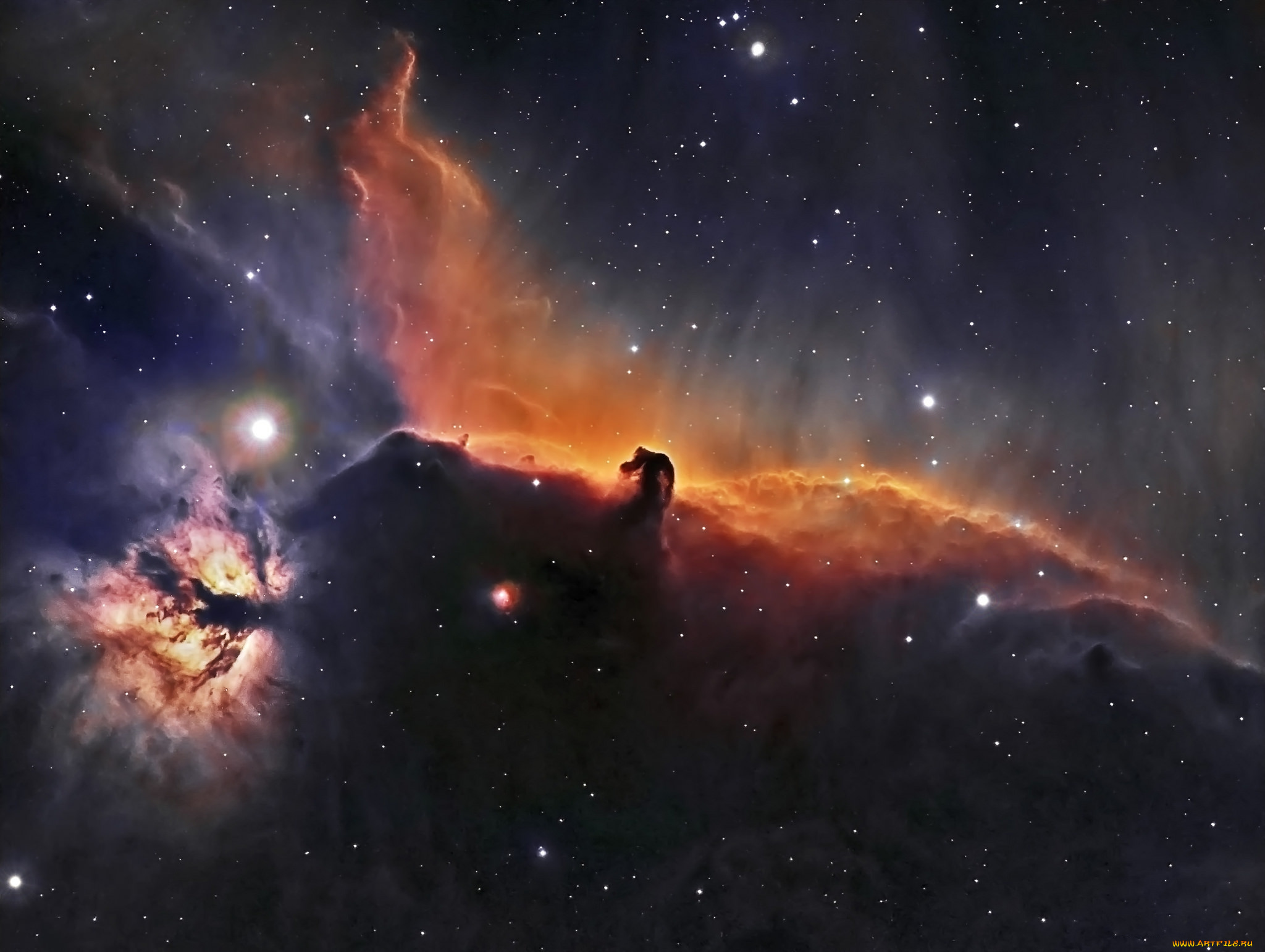ic434, horsehead, and, flame, nebula, v2, космос, галактики, туманности, туманность