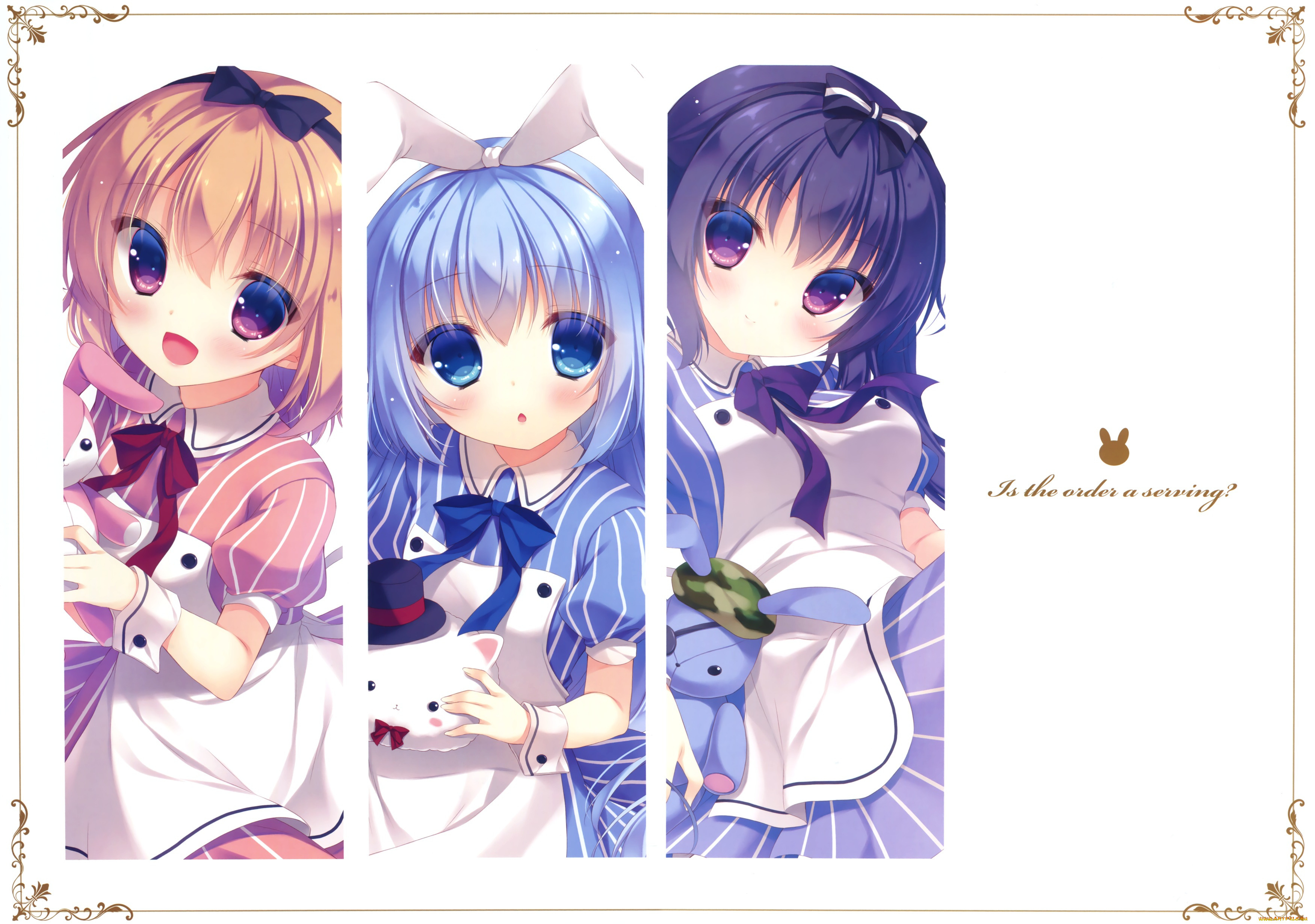 gochuumon, wa, usagi, desu, ka, аниме, взгляд, девушки, фон