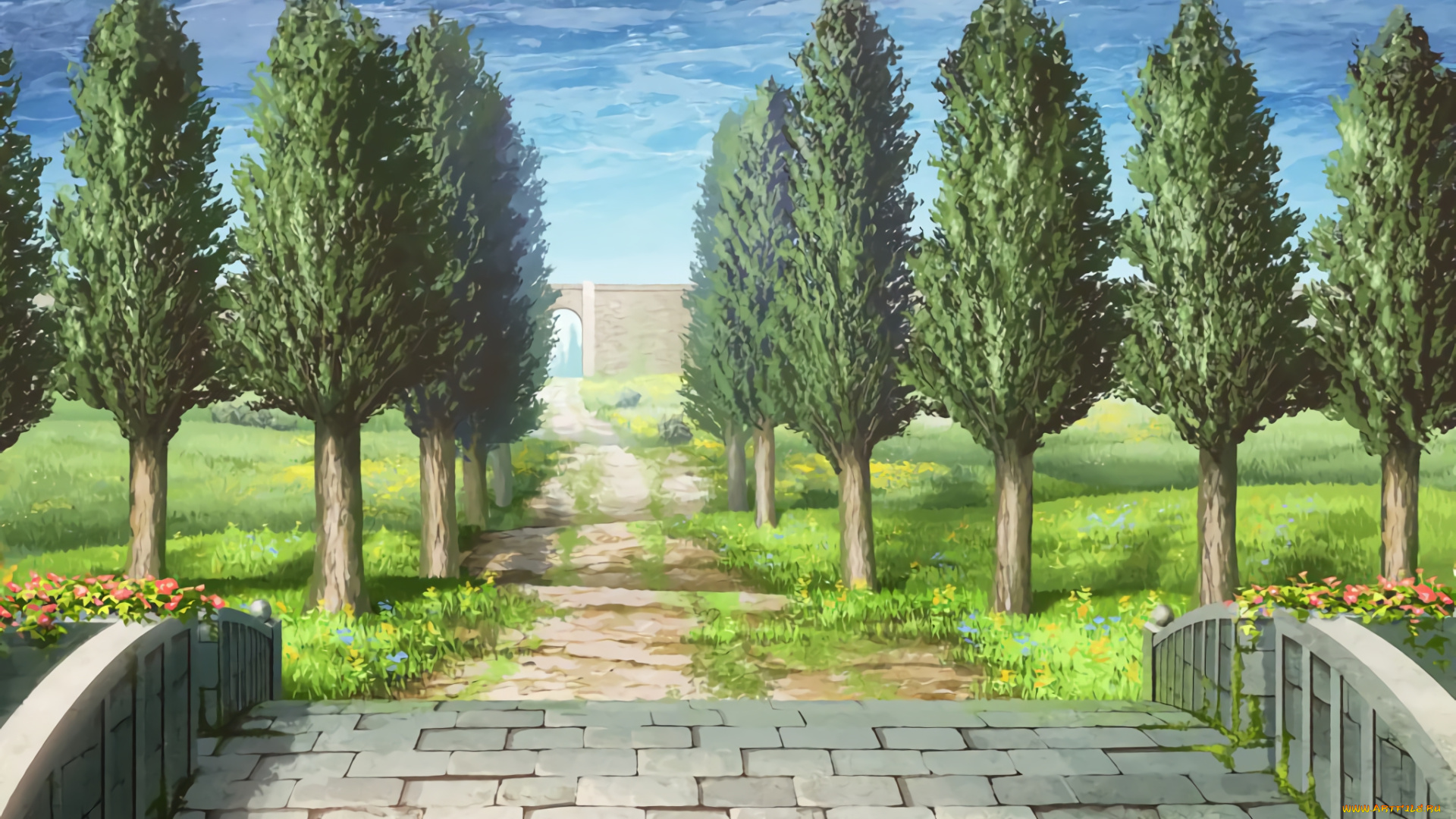 аниме, sword, art, online, дорога, деревья