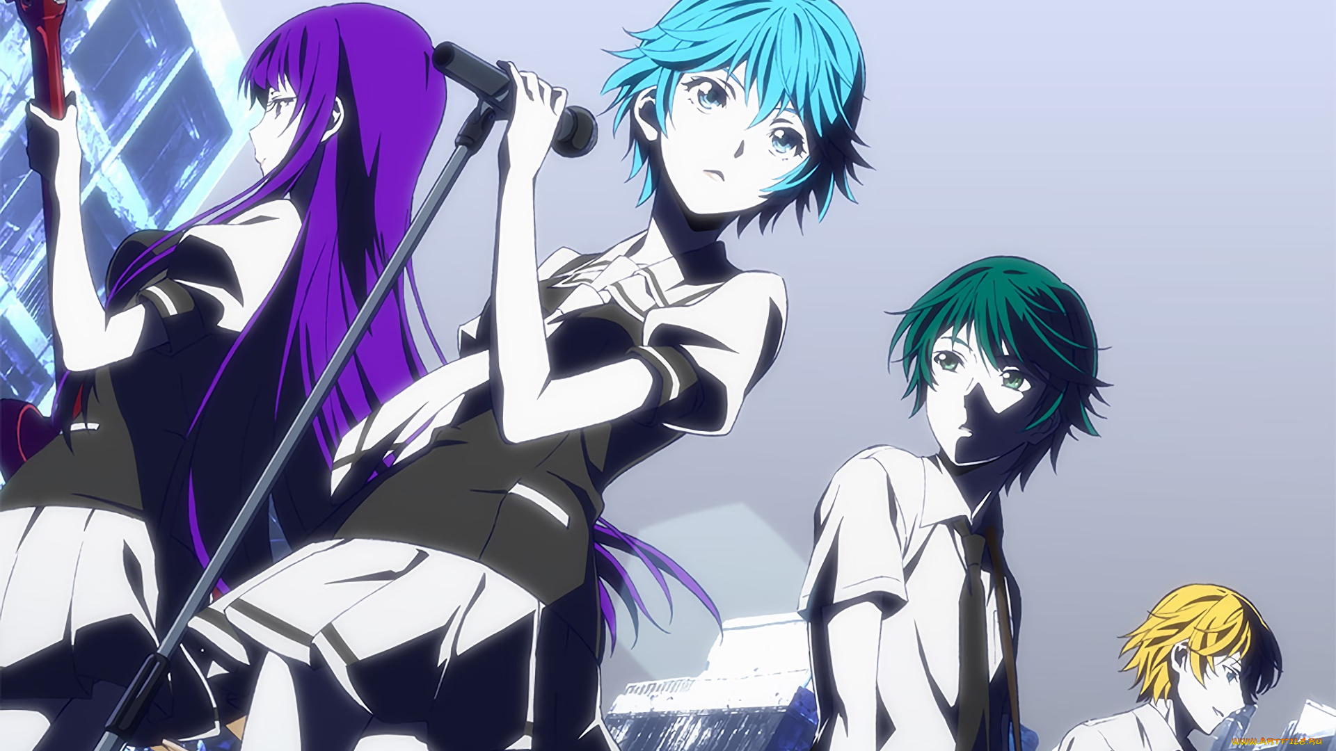 fuuka, аниме, девушки, взгляд, фон