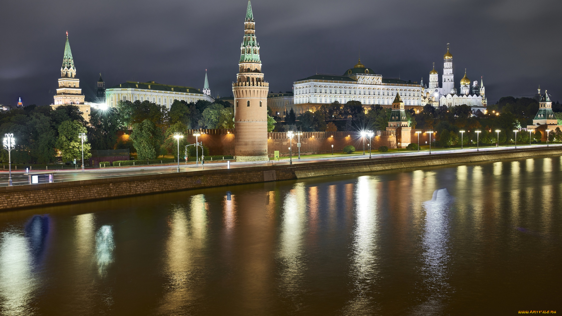 города, москва, , россия, река, город, москва, ночной, пейзаж