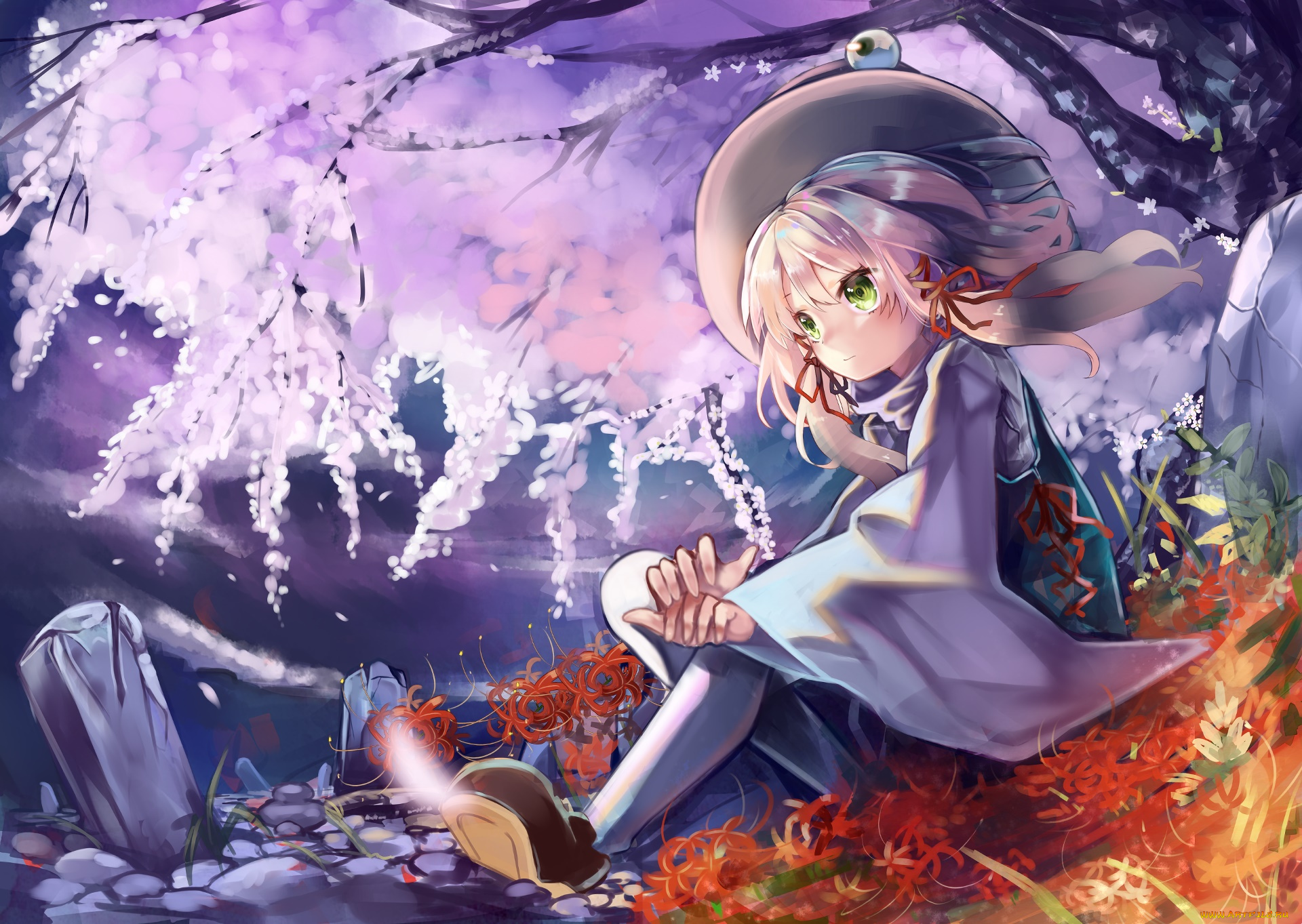 аниме, touhou, девушка, взгляд, фон