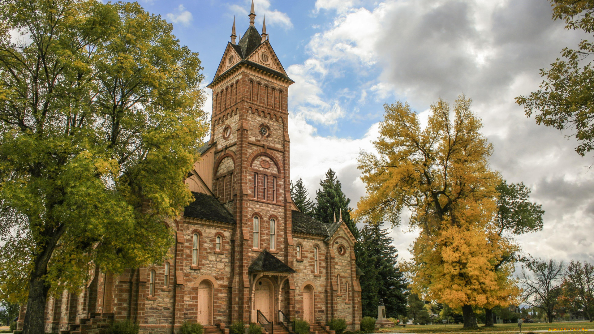 франция, , париж, , табернакль, города, -, католические, соборы, , костелы, , аббатства, облака, осень, деревья, парк, костел