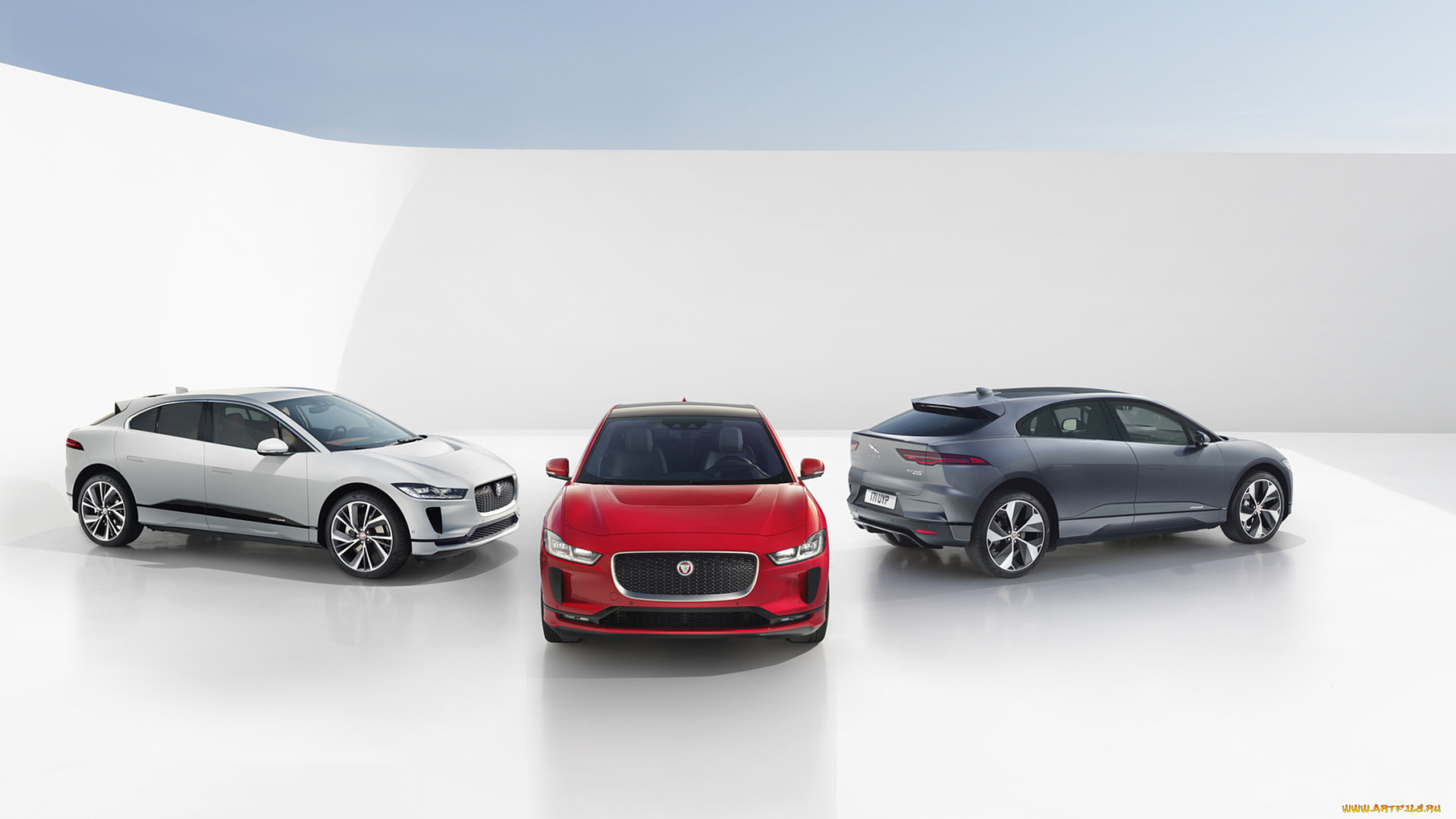 jaguar, i-pace, 2019, автомобили, jaguar, i-pace, 2019, cars, красный, белый, серый