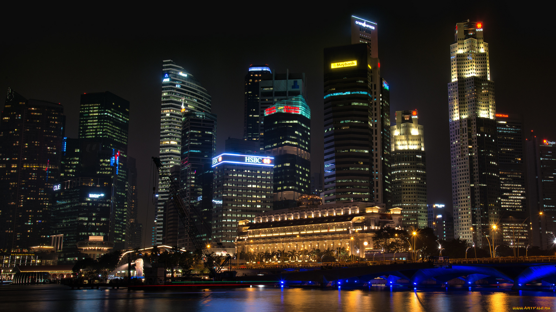 singapore, города, сингапур, , сингапур, огни, ночь