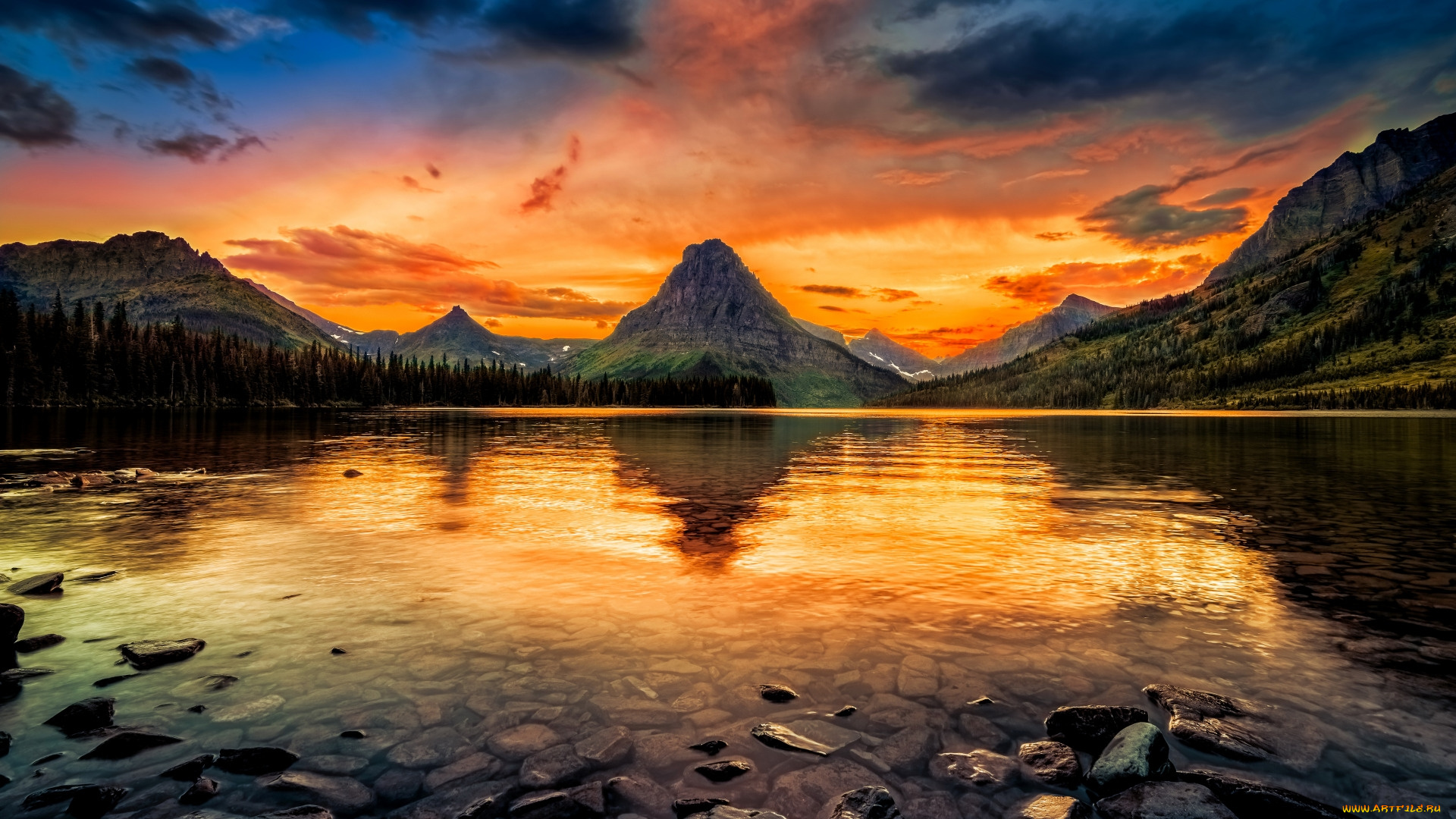 two, medicine, lake, glacier, np, montana, природа, реки, озера, two, medicine, lake, glacier, np