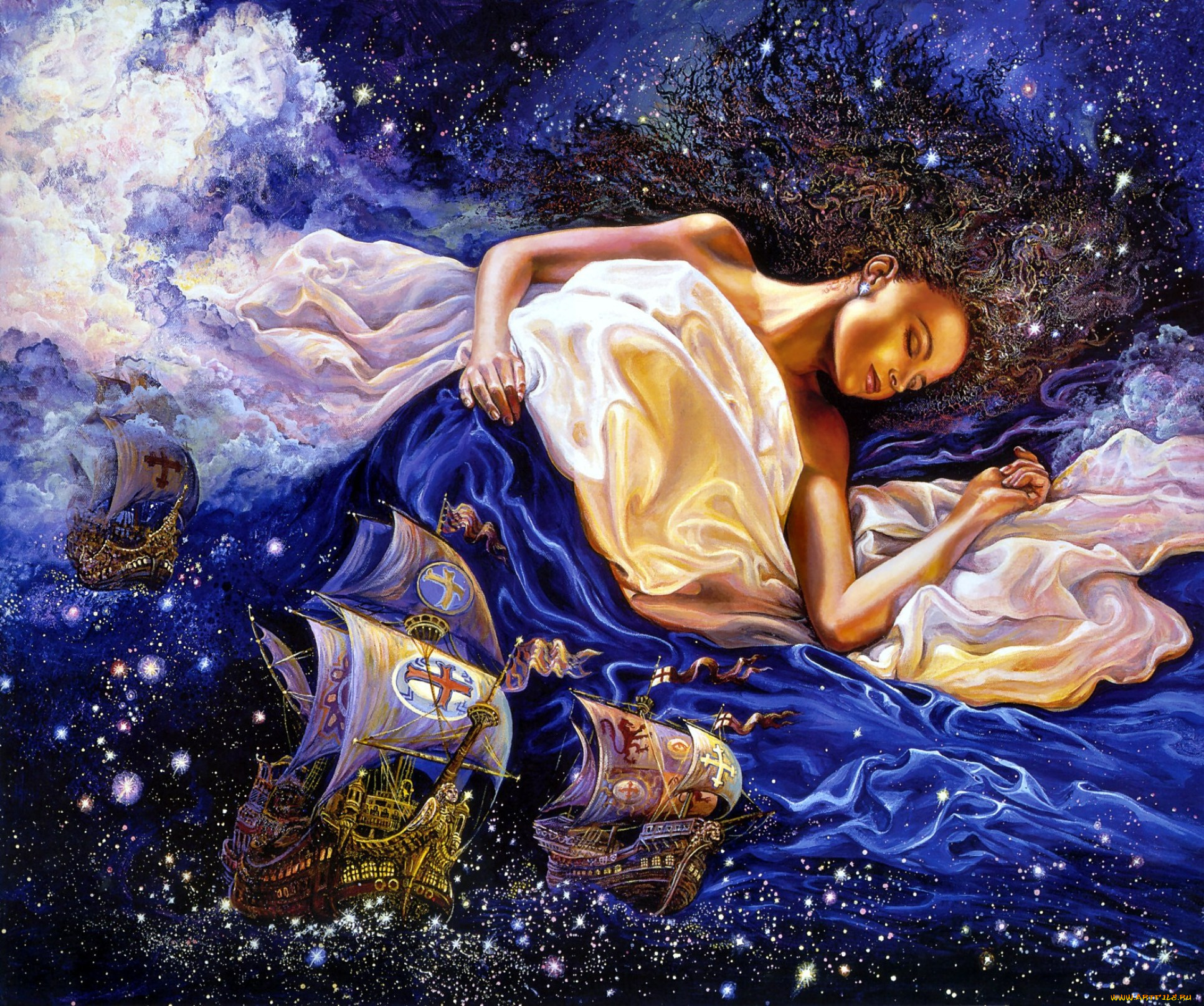 astral, voyage, фэнтези, josephine, wall, painting, woman, sleep, boats, fantasy, ships