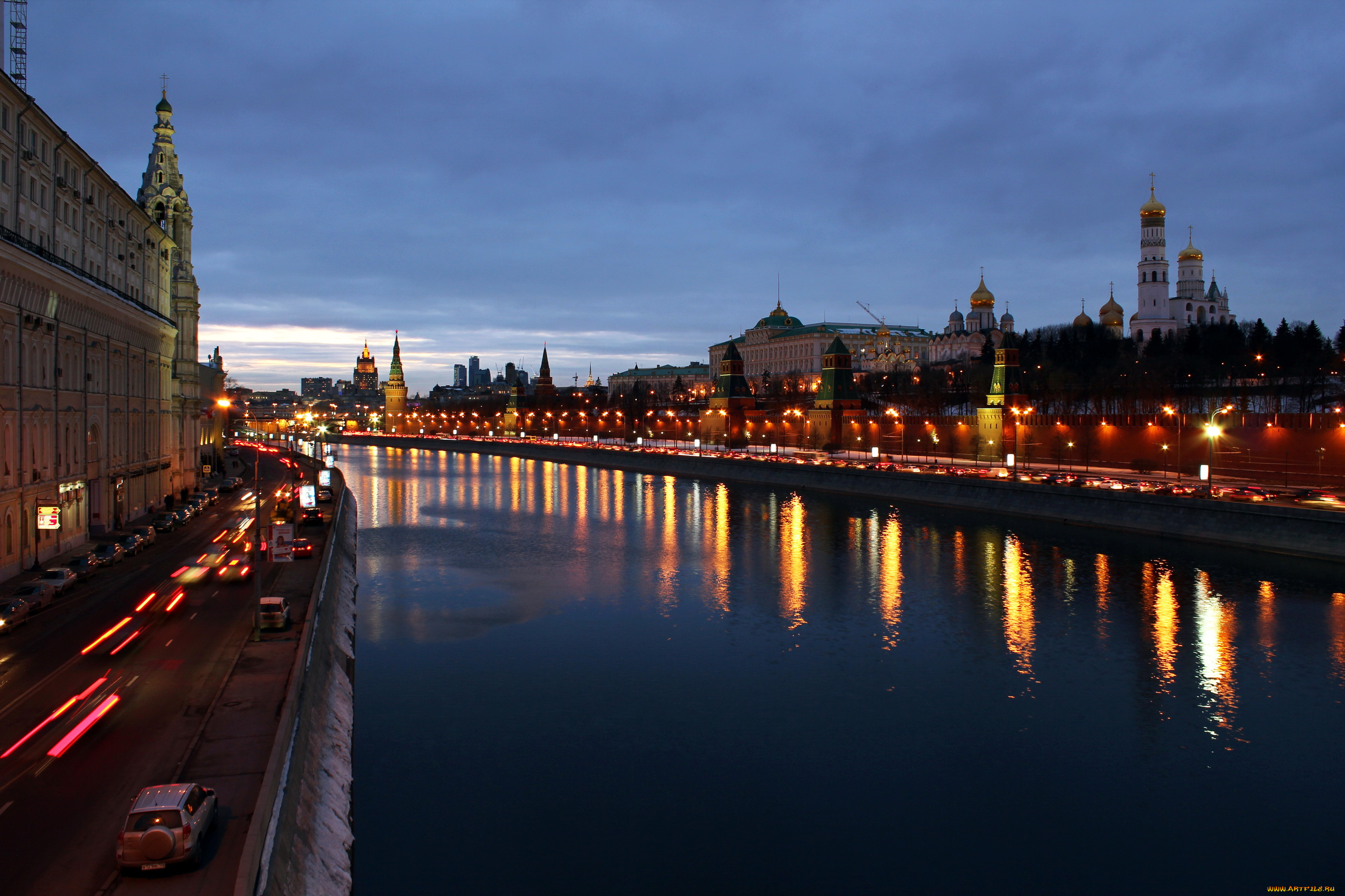 города, москва, россия, ночь, огни, дома