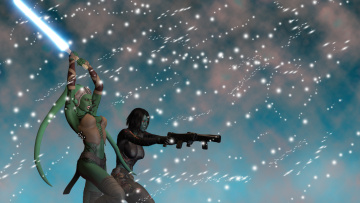 Картинка 3д+графика fantasy+ фантазия снег оружие девушка существо