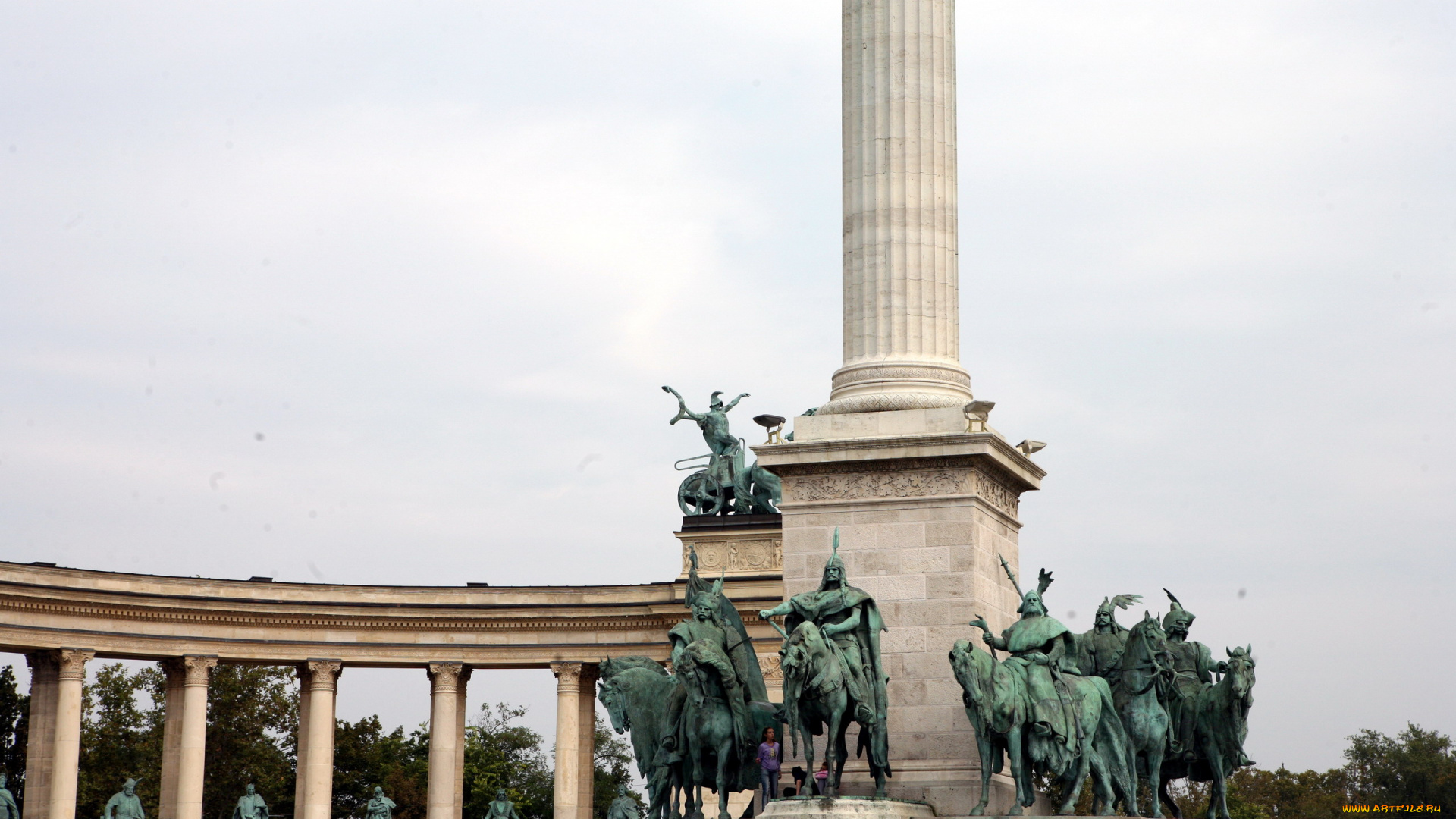 города, будапешт, , венгрия, статуи, колонна