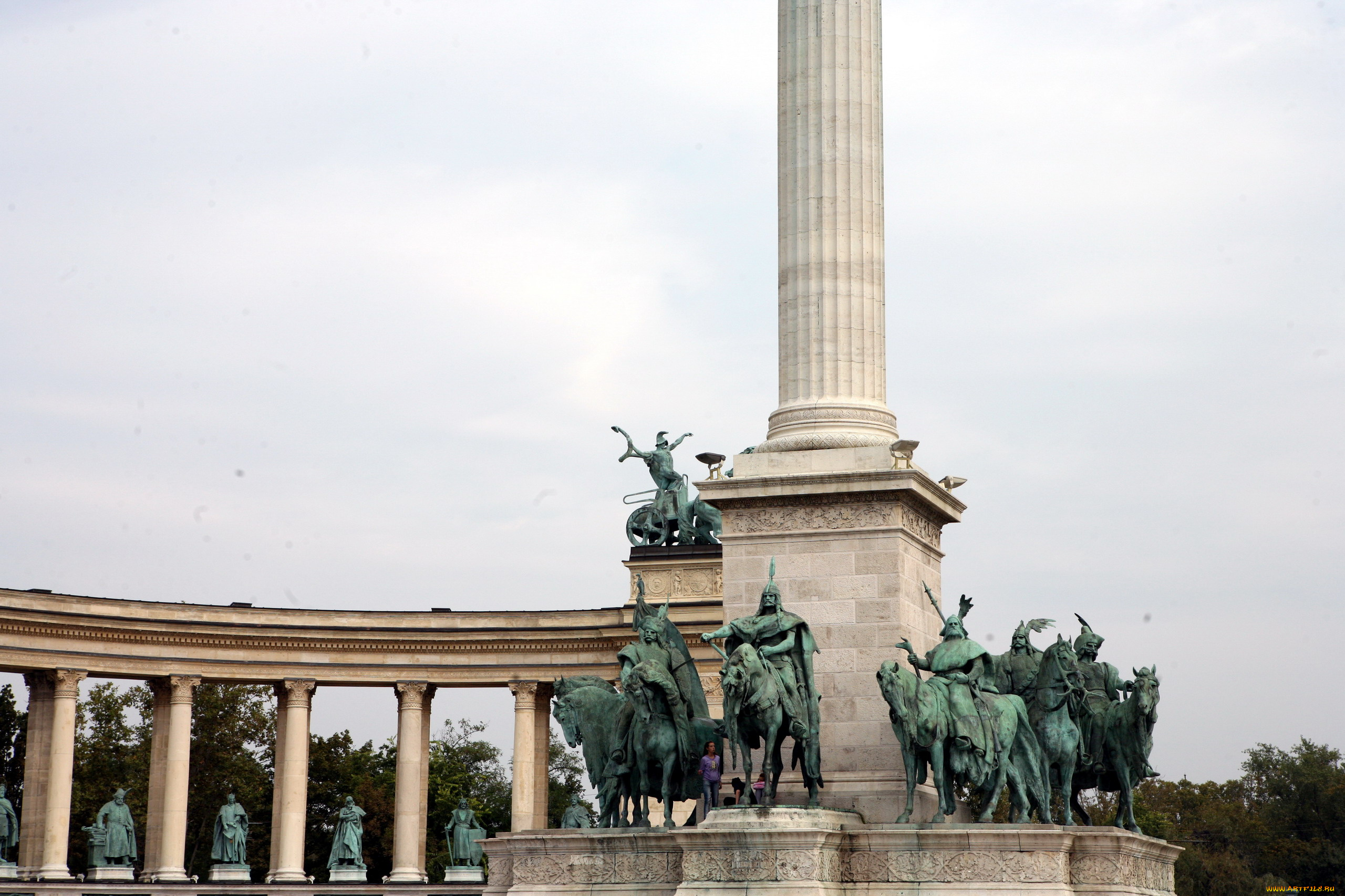 города, будапешт, , венгрия, статуи, колонна