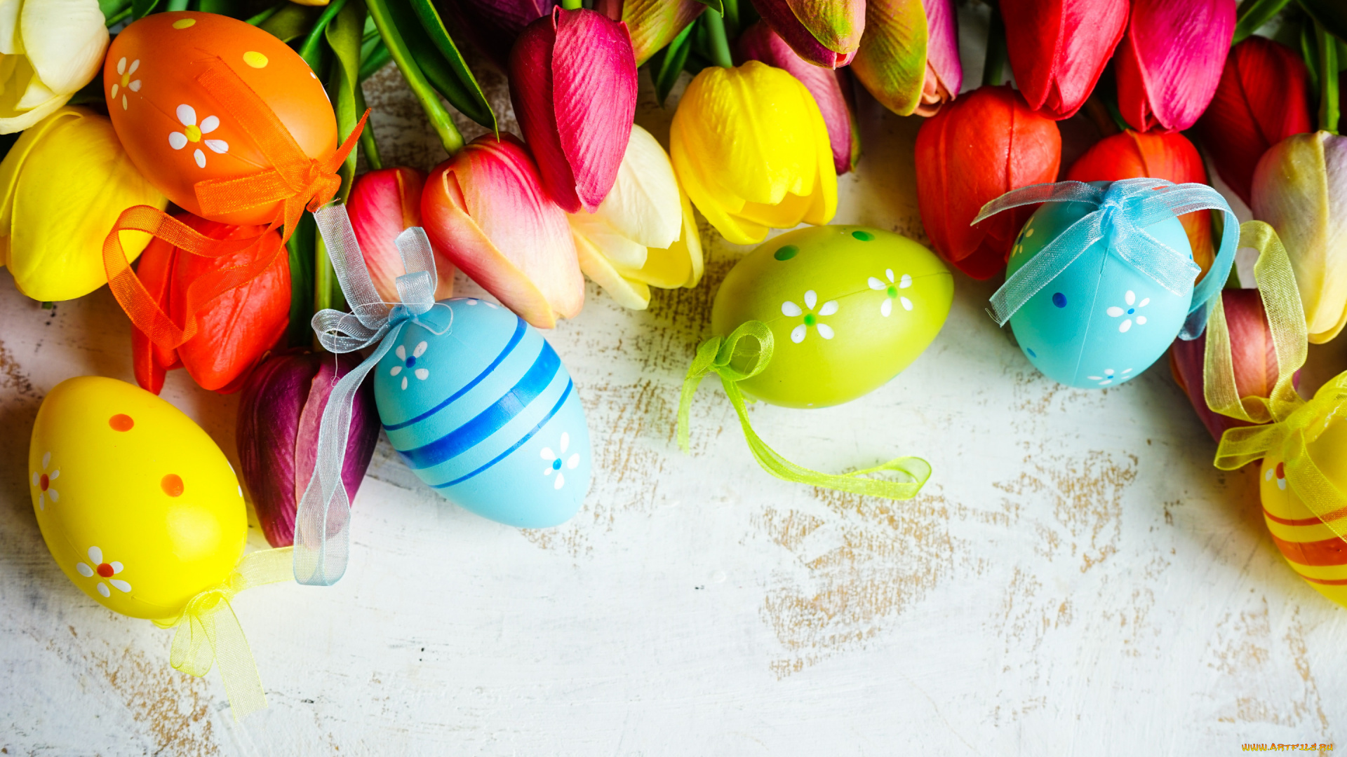 праздничные, пасха, цветы, colorful, тюльпаны, happy, flowers, tulips, easter, eggs, крашеные, яйца