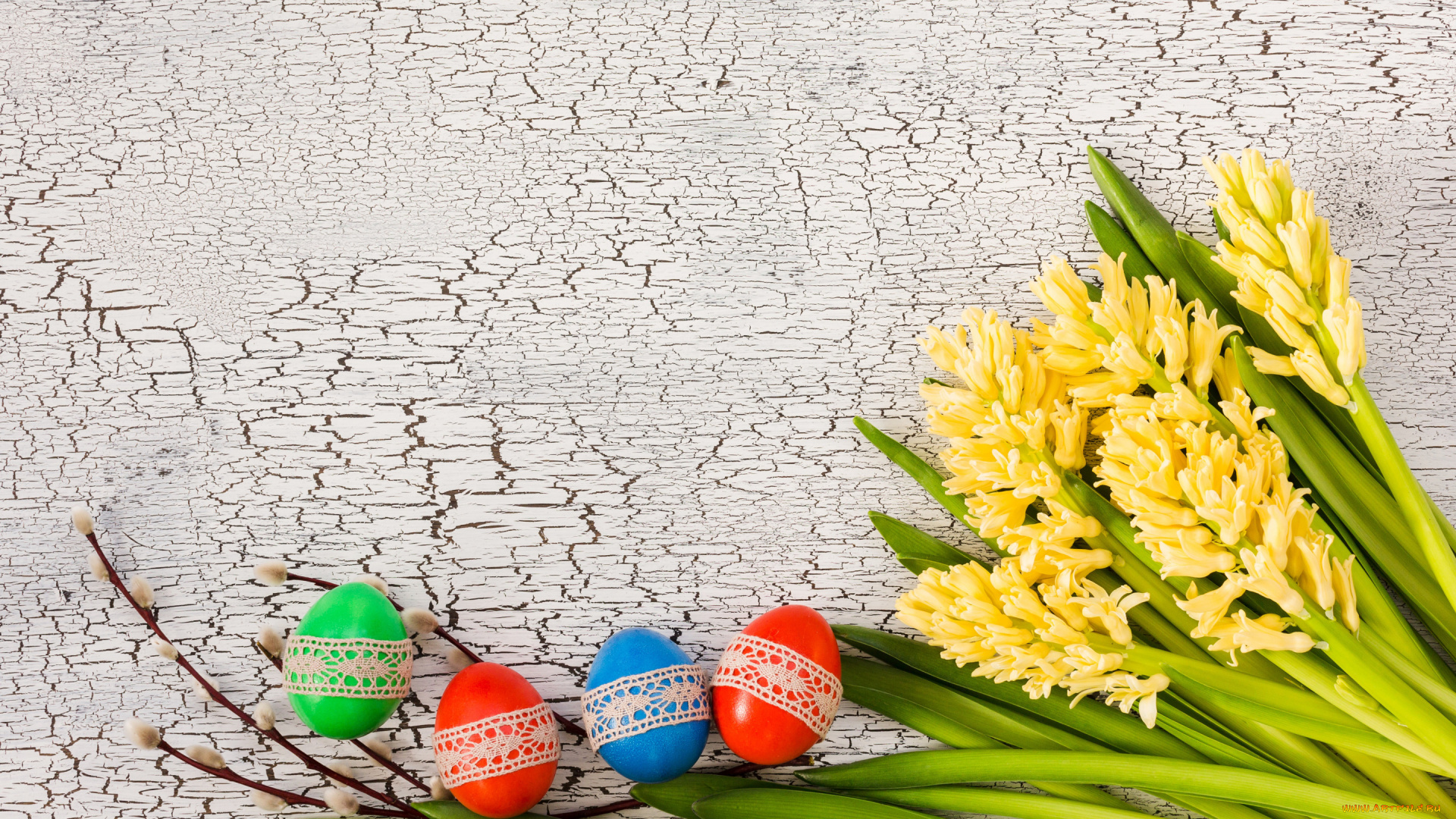 праздничные, пасха, цветы, яйца, colorful, happy, yellow, wood, верба, flowers, easter, eggs, decoration, hyacinth