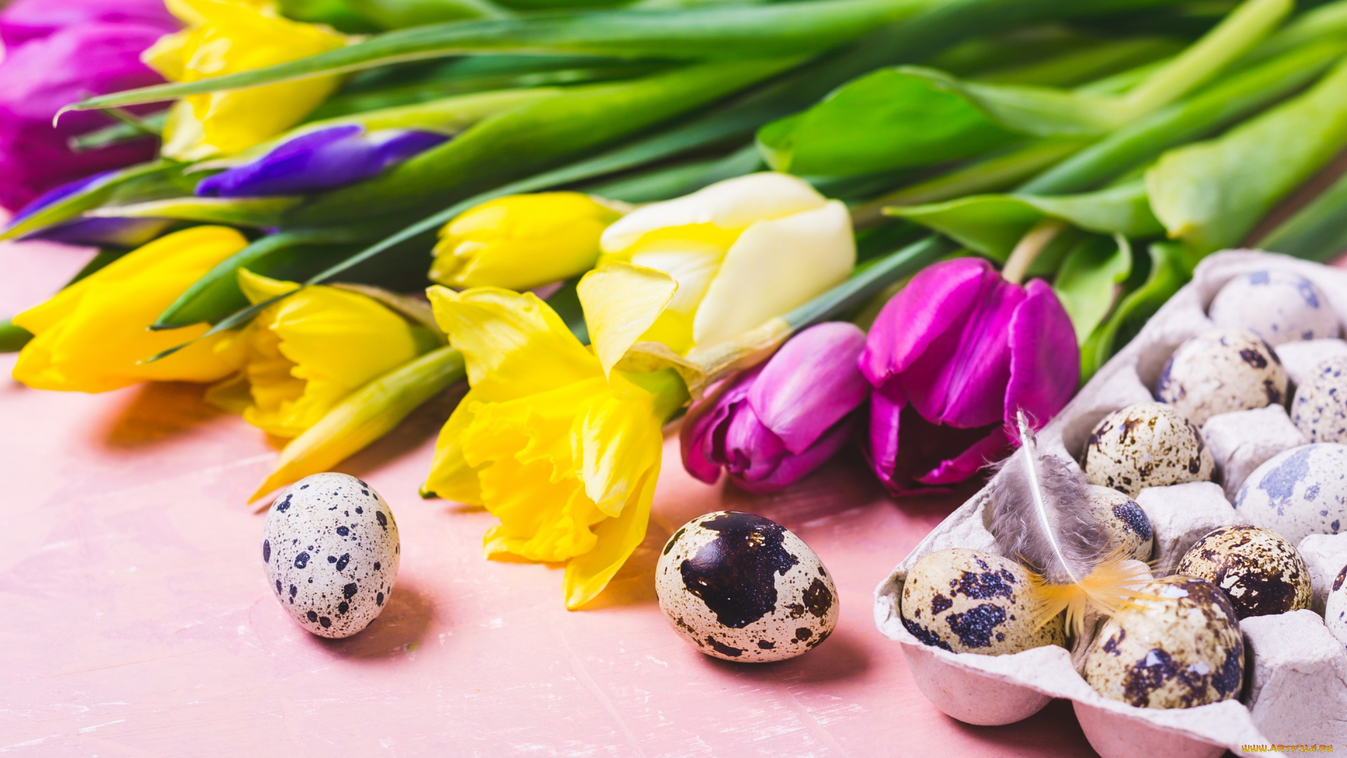 праздничные, пасха, цветы, яйца, colorful, тюльпаны, happy, flowers, tulips, easter, eggs