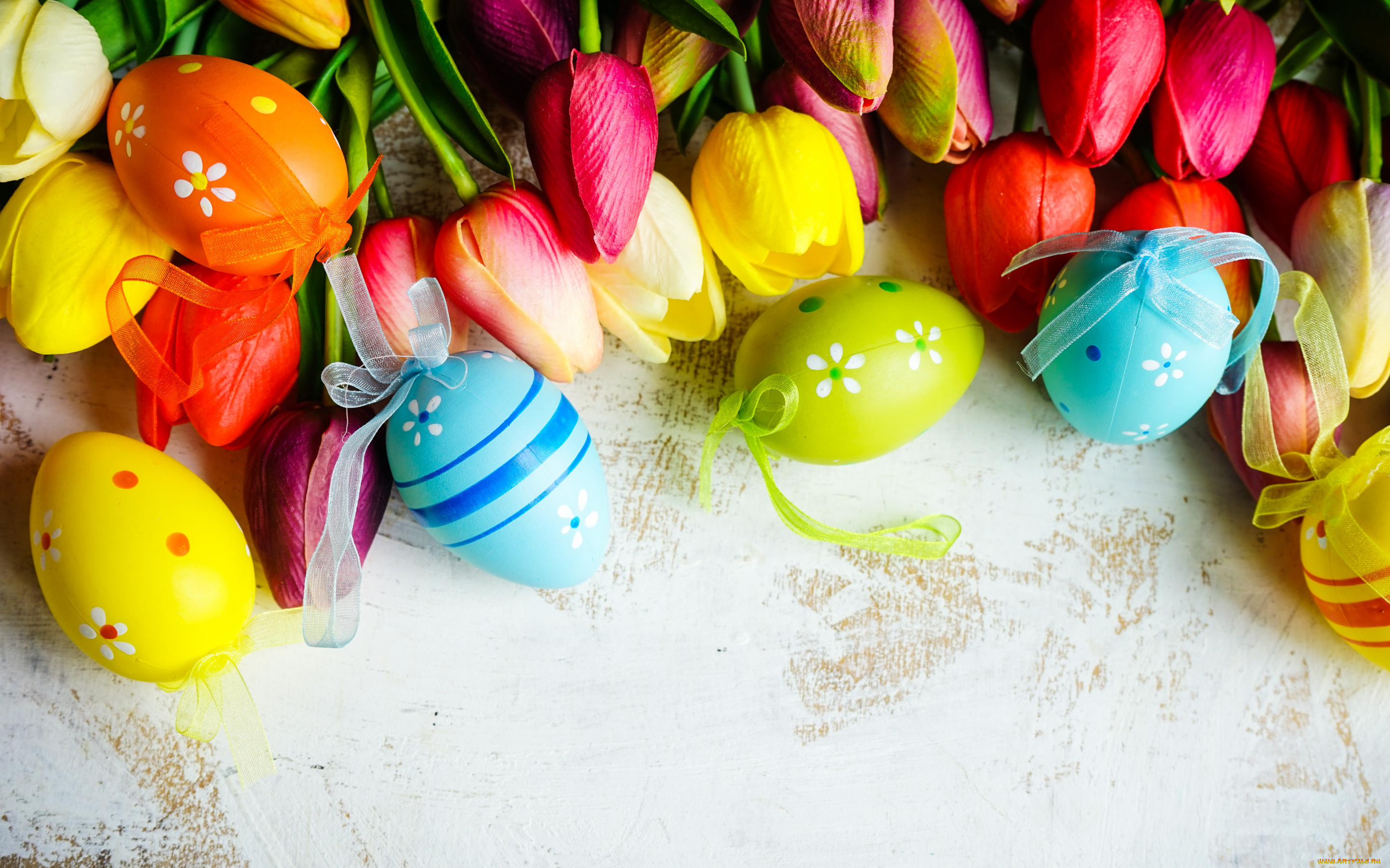 праздничные, пасха, цветы, colorful, тюльпаны, happy, flowers, tulips, easter, eggs, крашеные, яйца