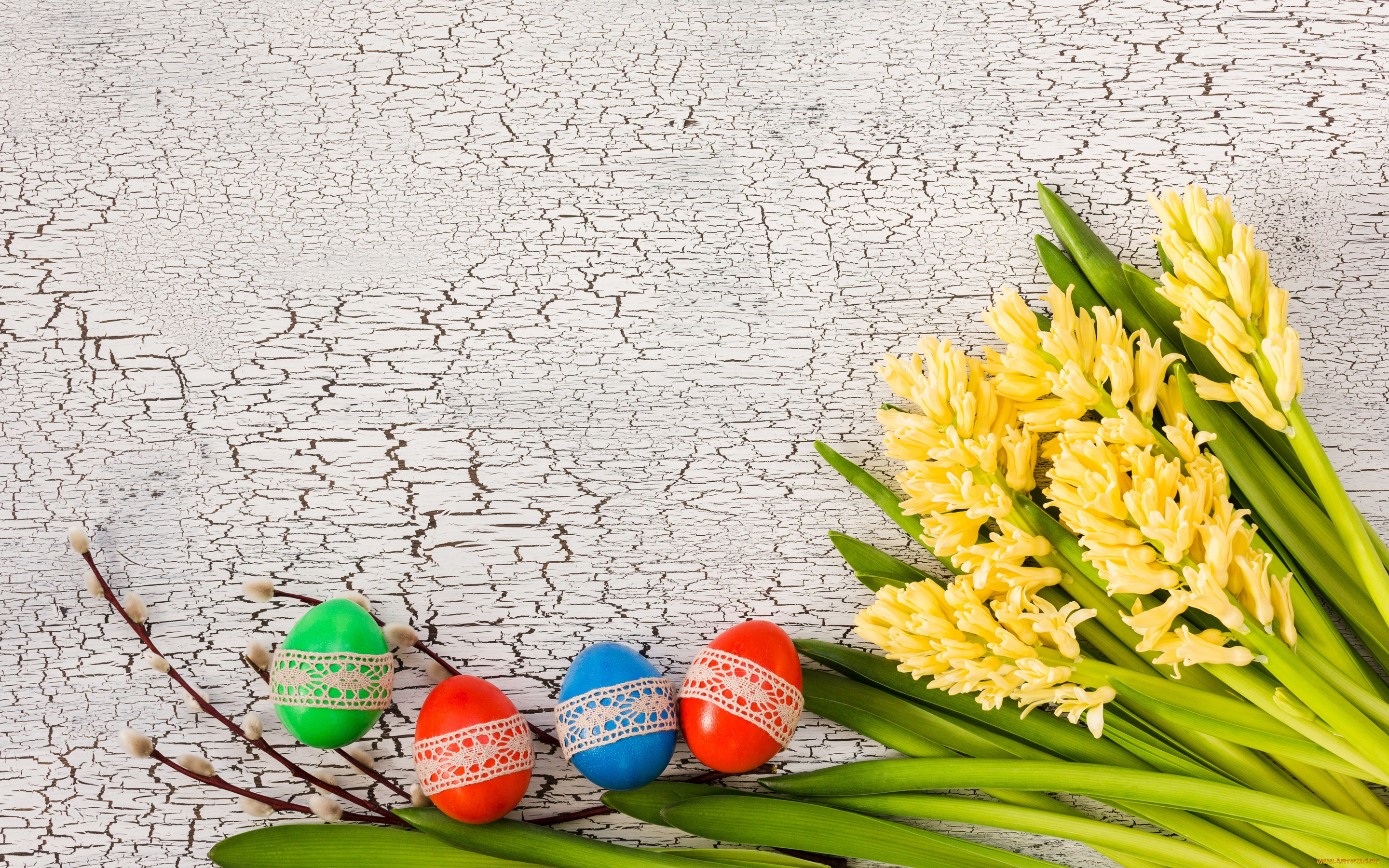 праздничные, пасха, цветы, яйца, colorful, happy, yellow, wood, верба, flowers, easter, eggs, decoration, hyacinth