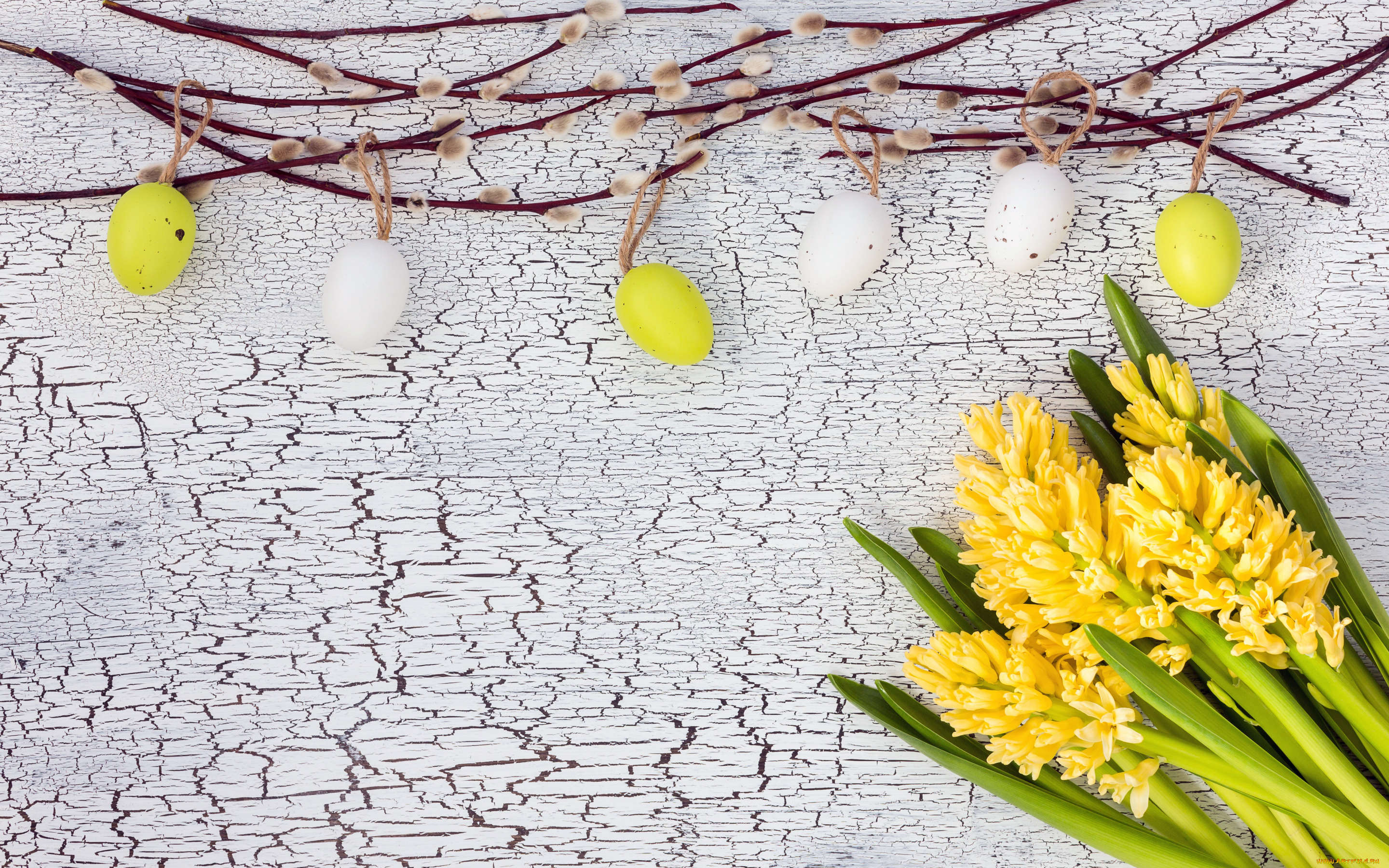 праздничные, пасха, цветы, яйца, colorful, happy, yellow, wood, верба, flowers, easter, eggs, decoration, hyacinth