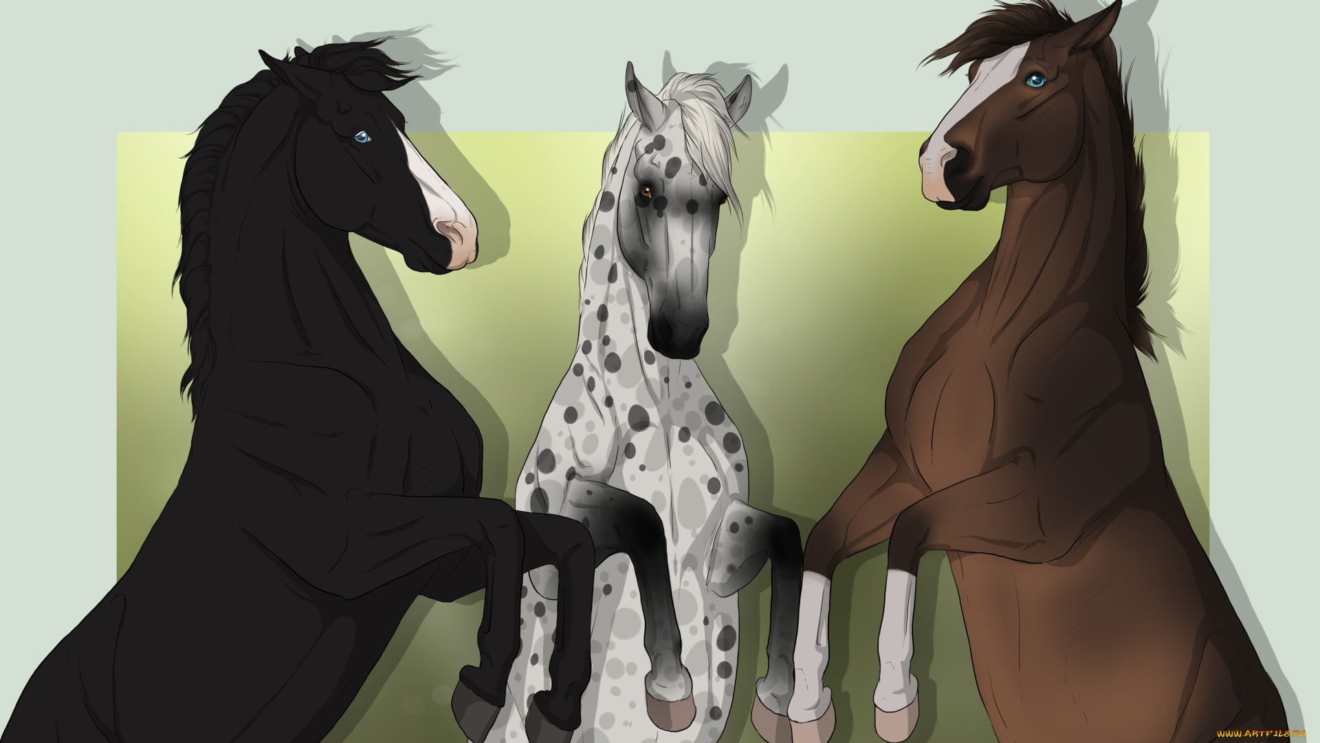 рисованные, животные, лошади, лошадь