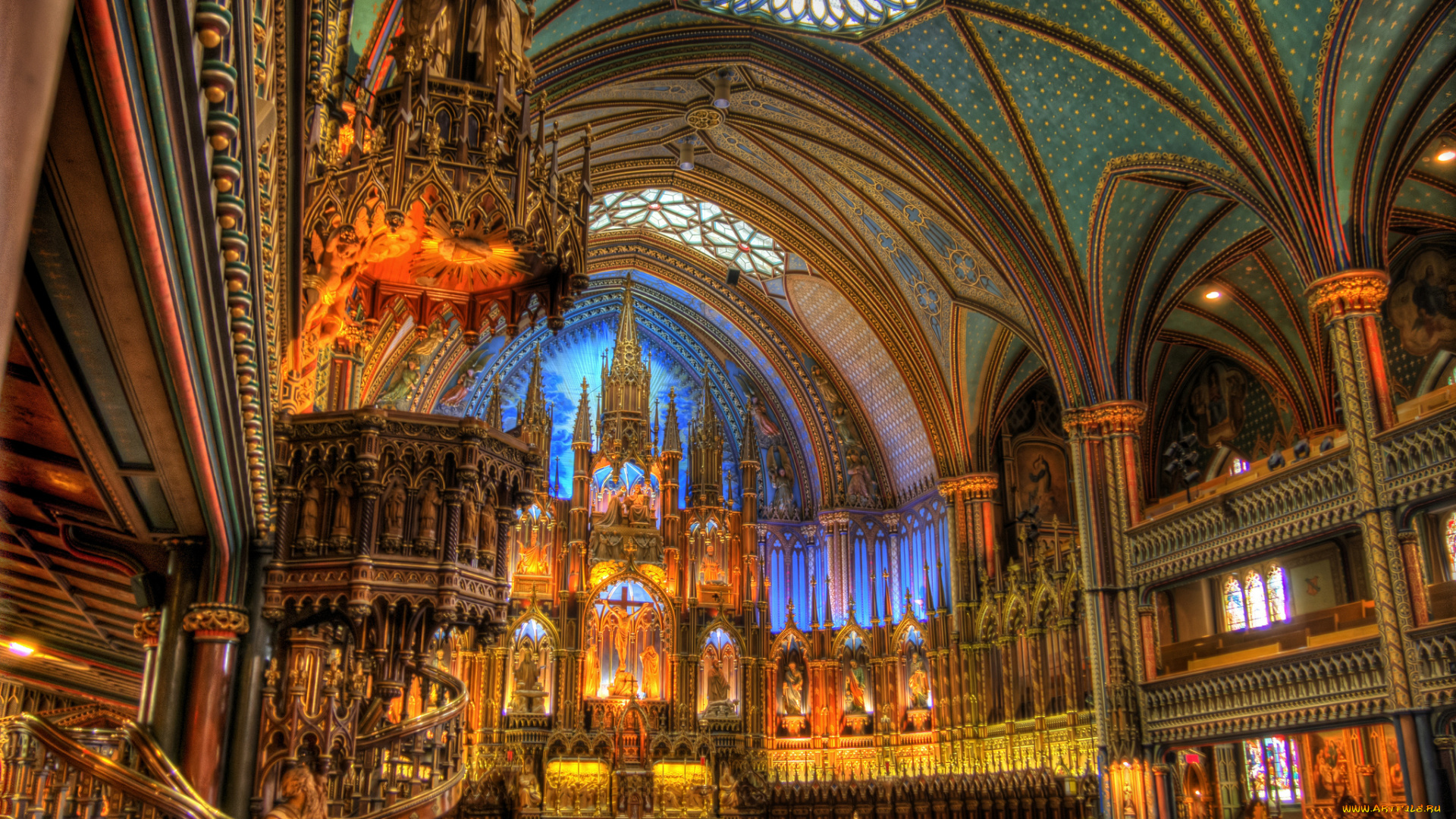 notre-dame, basilica, in, montreal, интерьер, убранство, , роспись, храма, роспись, храм