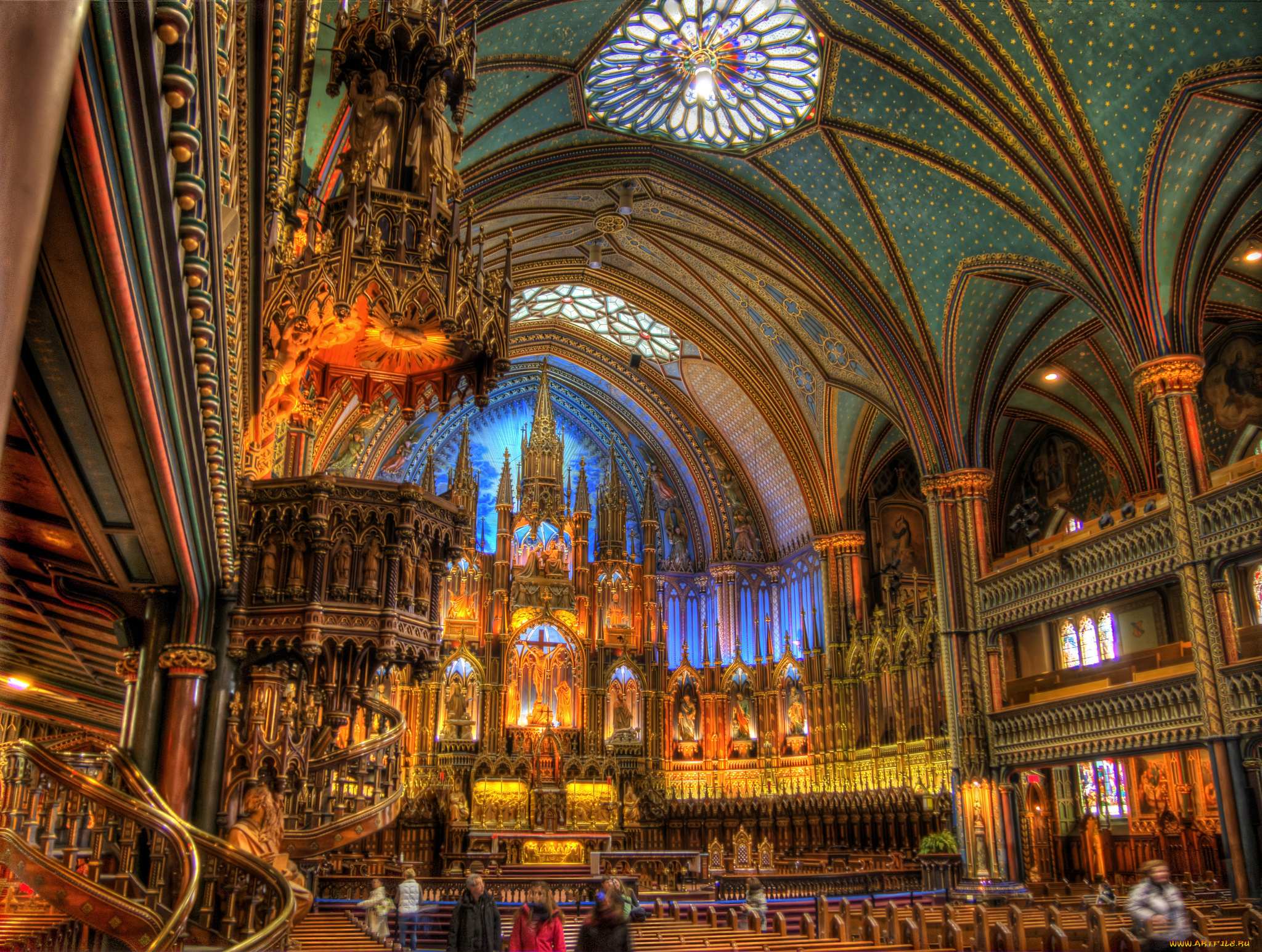 notre-dame, basilica, in, montreal, интерьер, убранство, , роспись, храма, роспись, храм