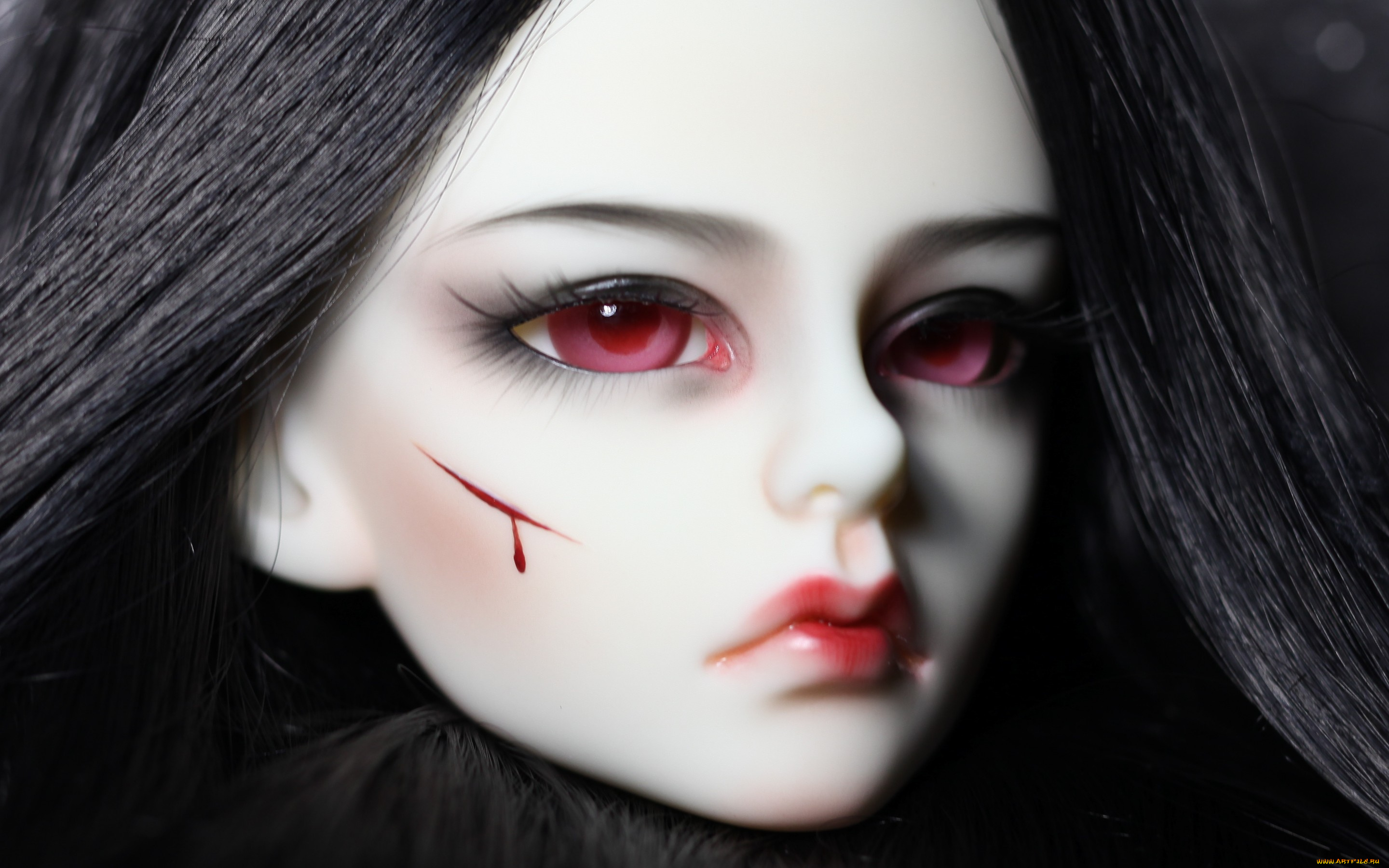 разное, игрушки, кукла, bjd, doll, красные, глаза, черные, волосы, порез, девушка