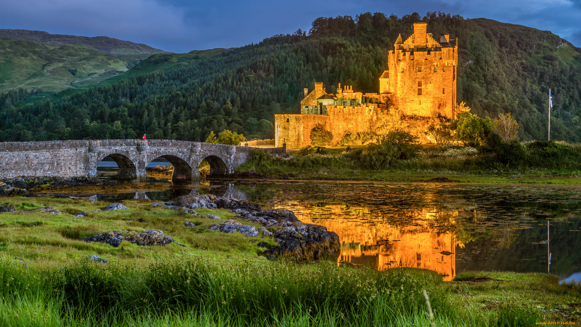 eilean, donan, castle, города, замок, эйлен-донан, , шотландия, горы, река, лес