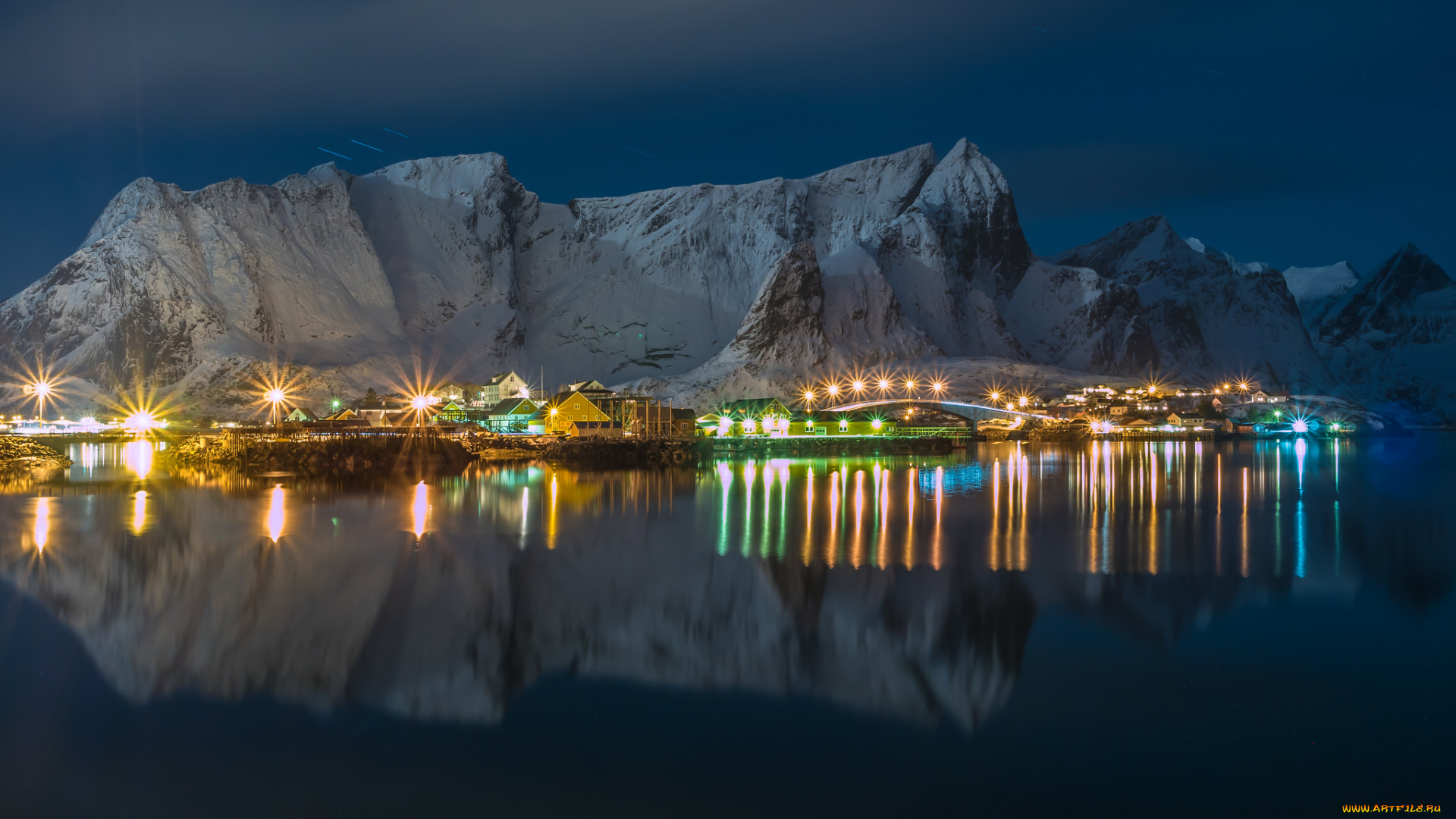 lofoten, norwegen, города, -, огни, ночного, города, севера