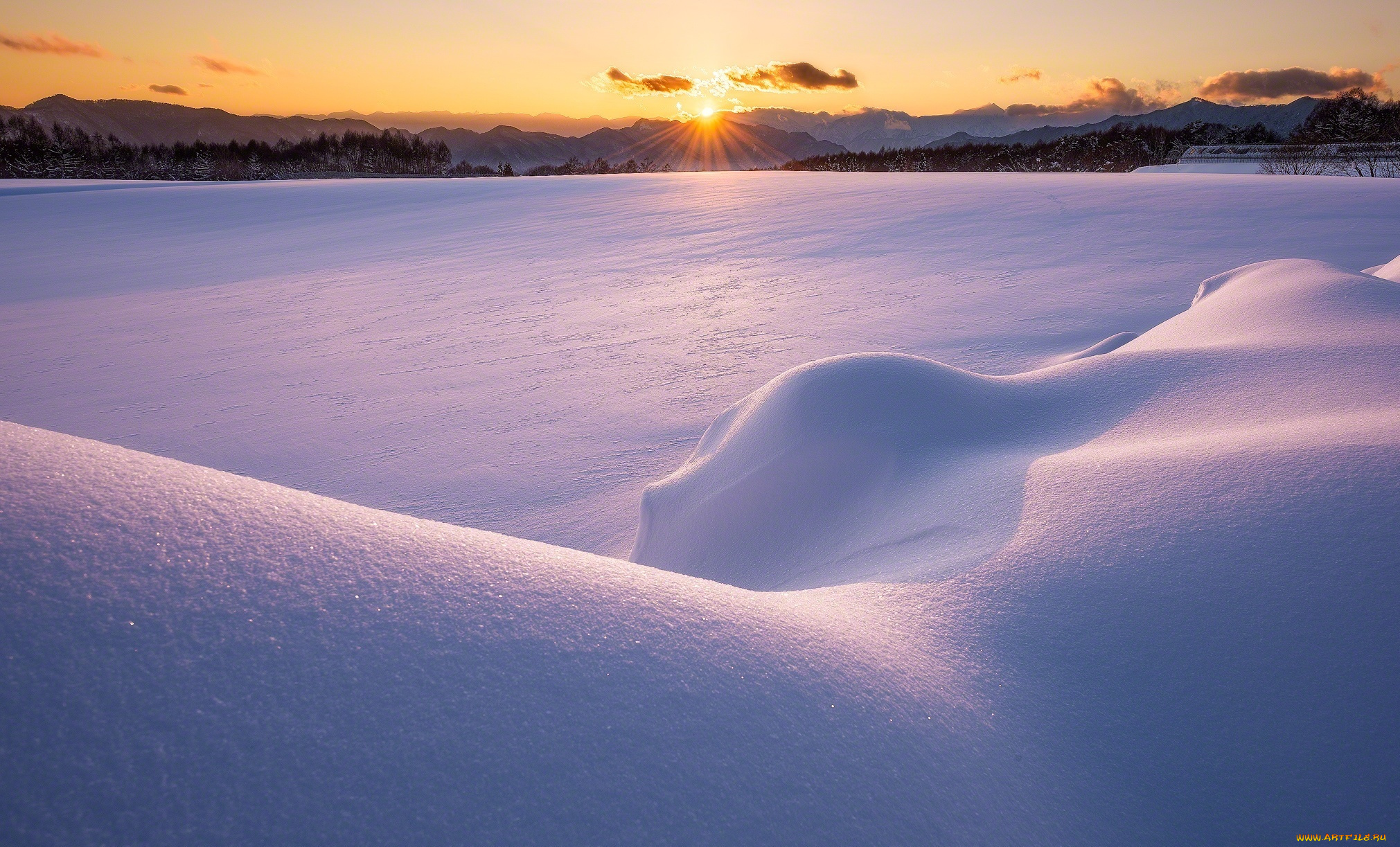 природа, зима, рассвет, горы, снег