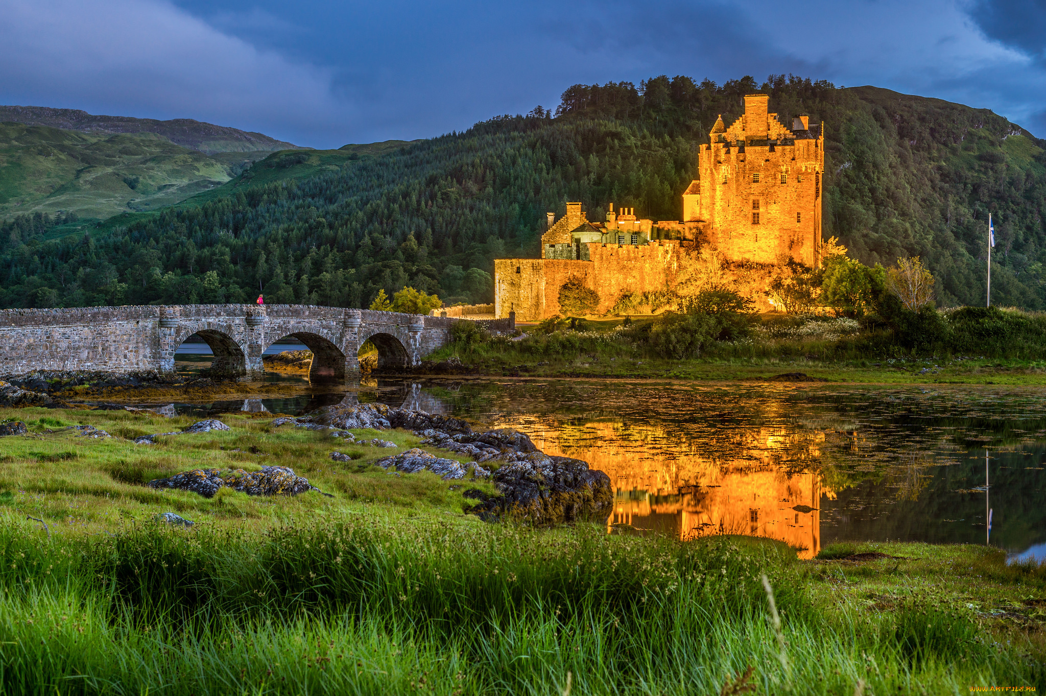 eilean, donan, castle, города, замок, эйлен-донан, , шотландия, горы, река, лес