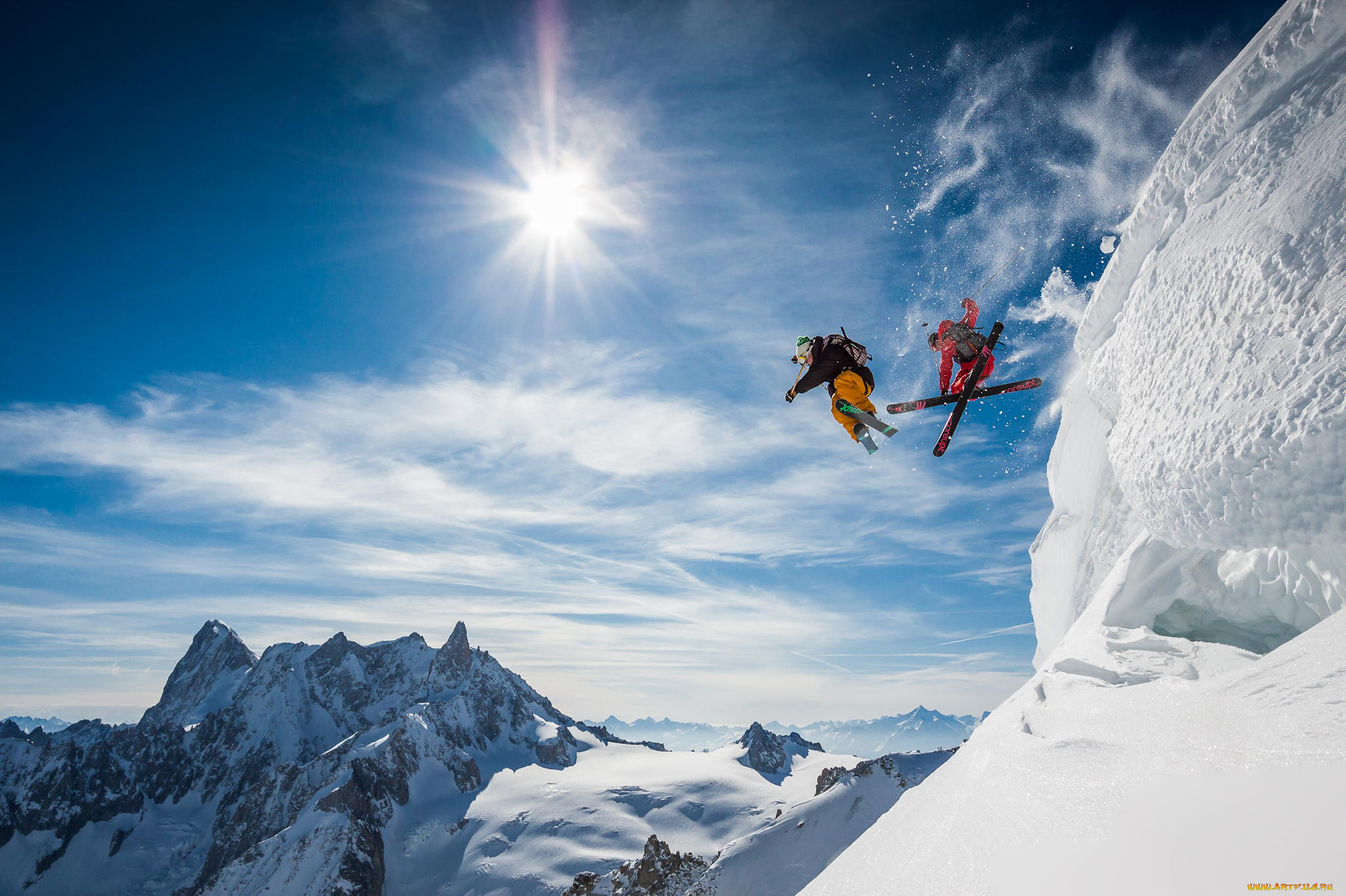 спорт, лыжный, спорт, горнолыжный, лыжники, горы, снег, прыжок, экстрим