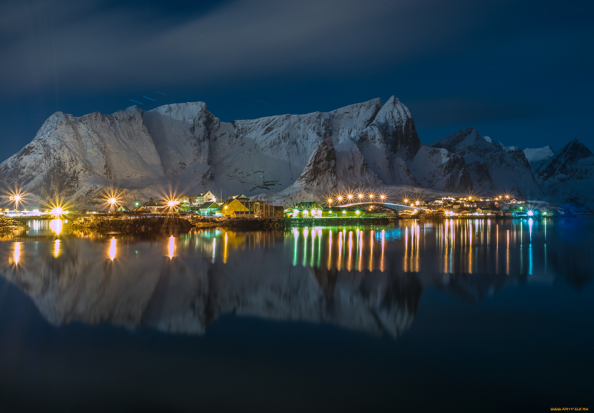 lofoten, norwegen, города, -, огни, ночного, города, севера