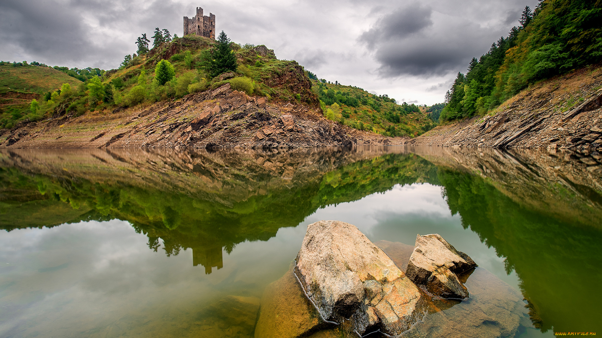 chateau, d`alleuzel, города, замки, франции, замок, холм