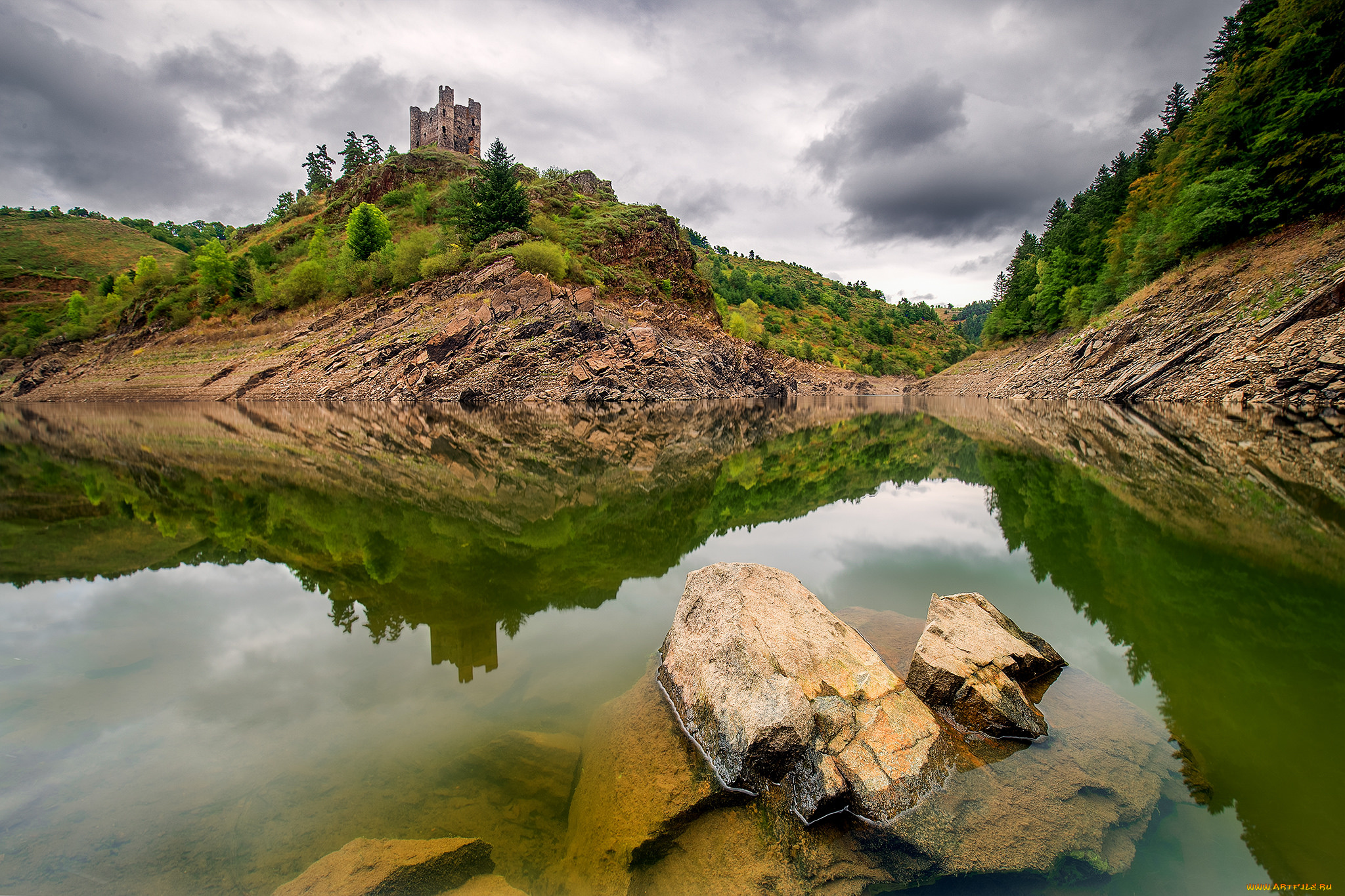 chateau, d`alleuzel, города, замки, франции, замок, холм