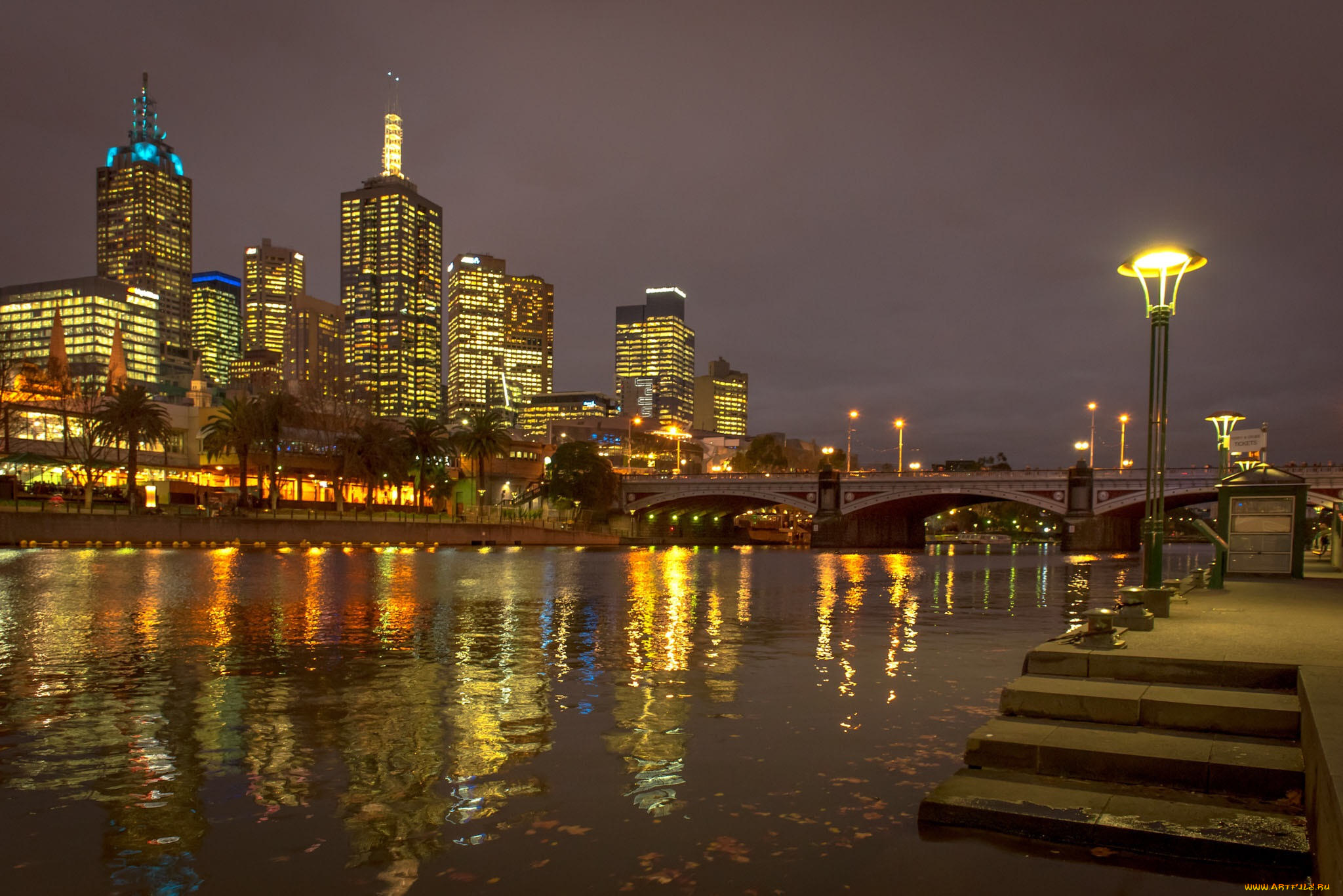 Австралия, Мельбурн, город, ночь, огни загрузить