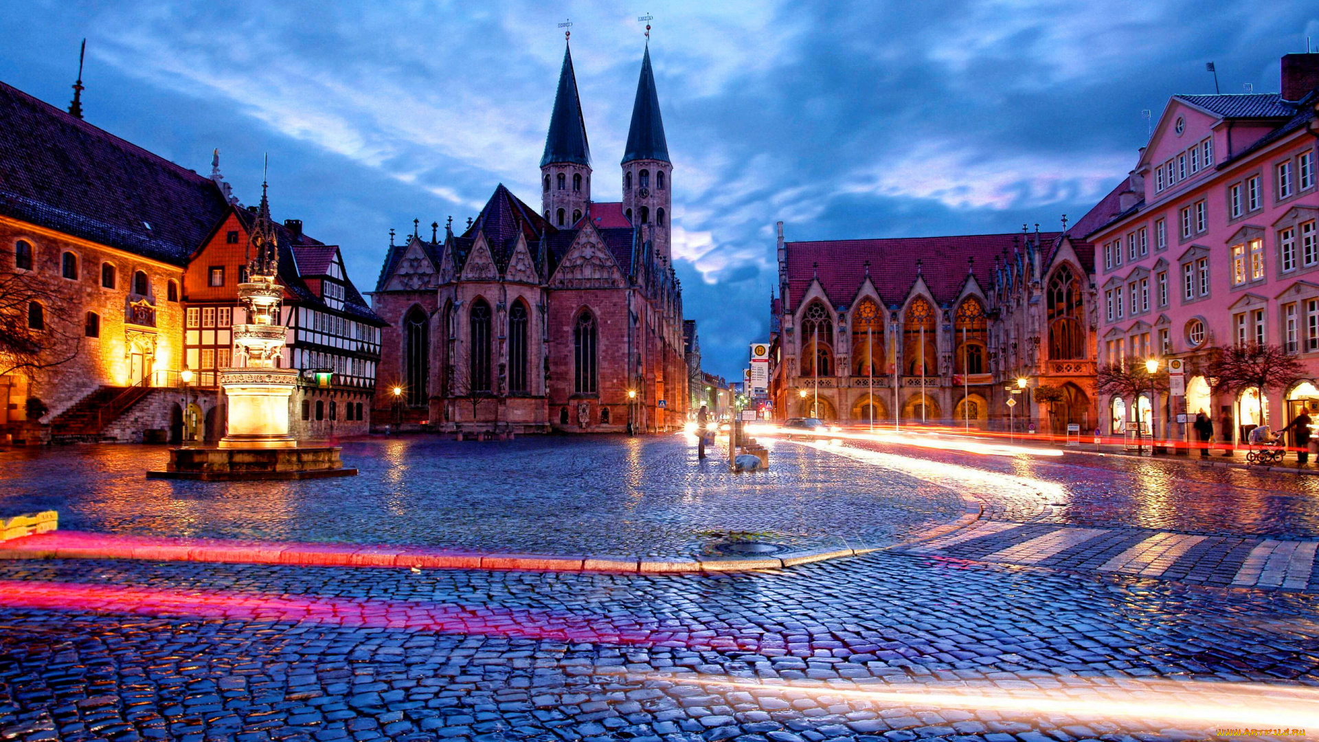 braunschweig, germany, города, -, огни, ночного, города