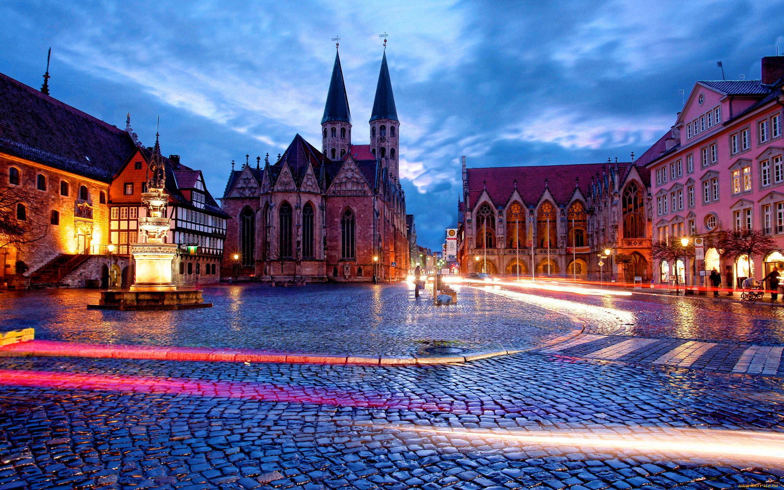 braunschweig, germany, города, -, огни, ночного, города