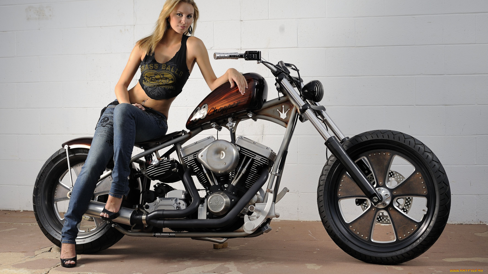 мотоциклы, мото, девушкой, 69, chopper, custom, harley-davidson, classic, bobber